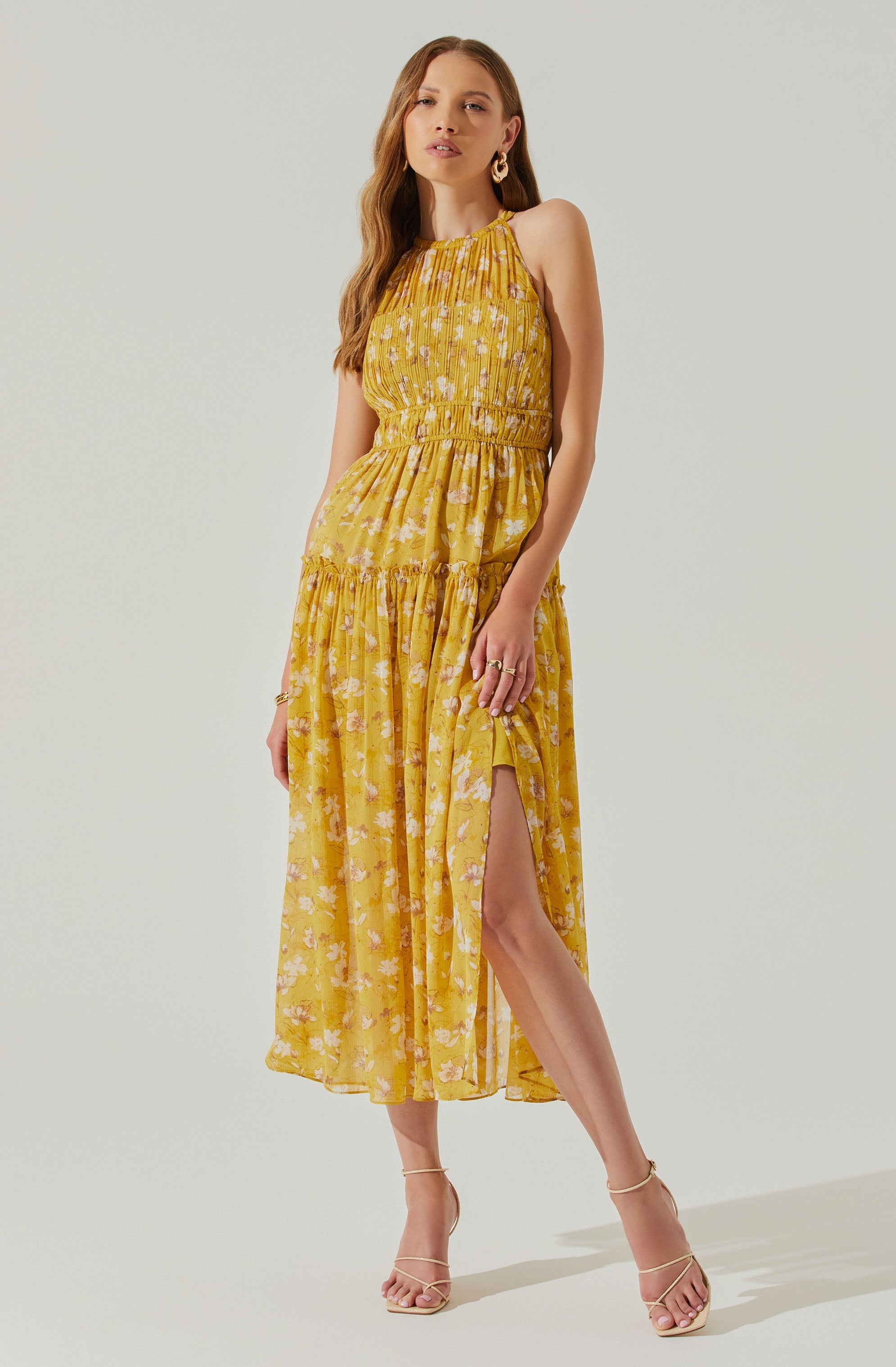 Maryam Floral Tie Neck Tiered Midi Dress-Aljck