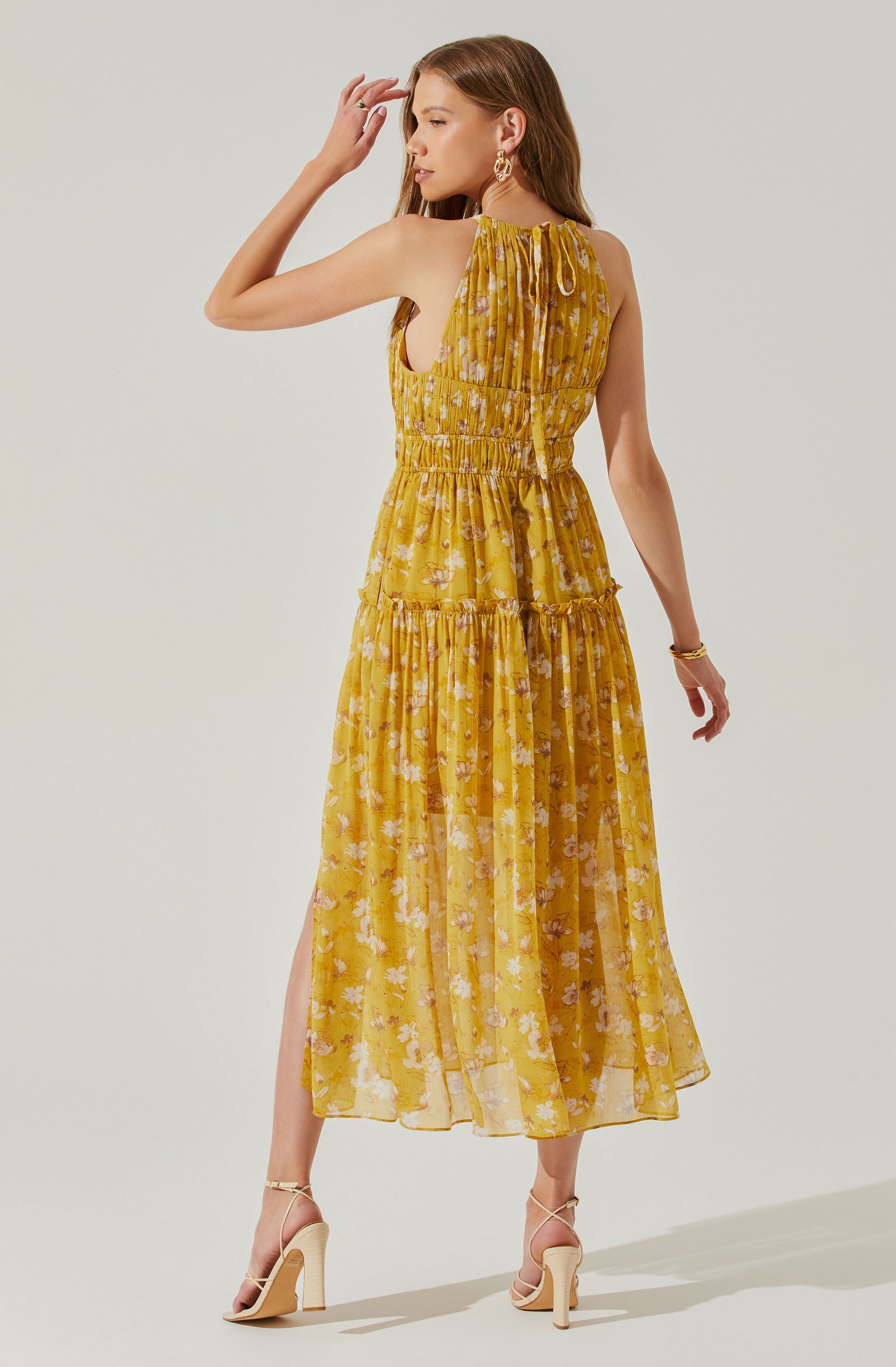 Maryam Floral Tie Neck Tiered Midi Dress-Aljck