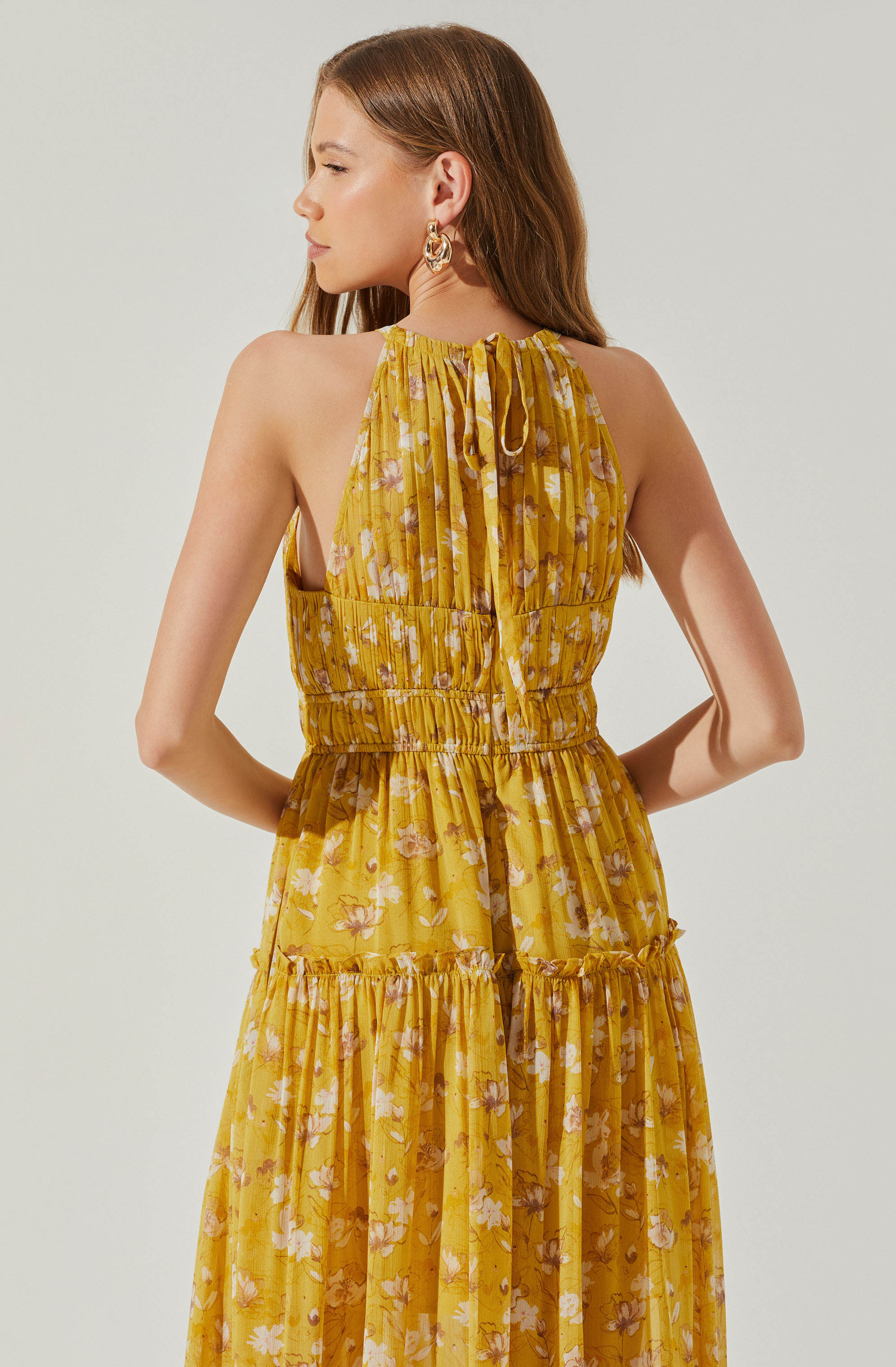 Maryam Floral Tie Neck Tiered Midi Dress-Aljck