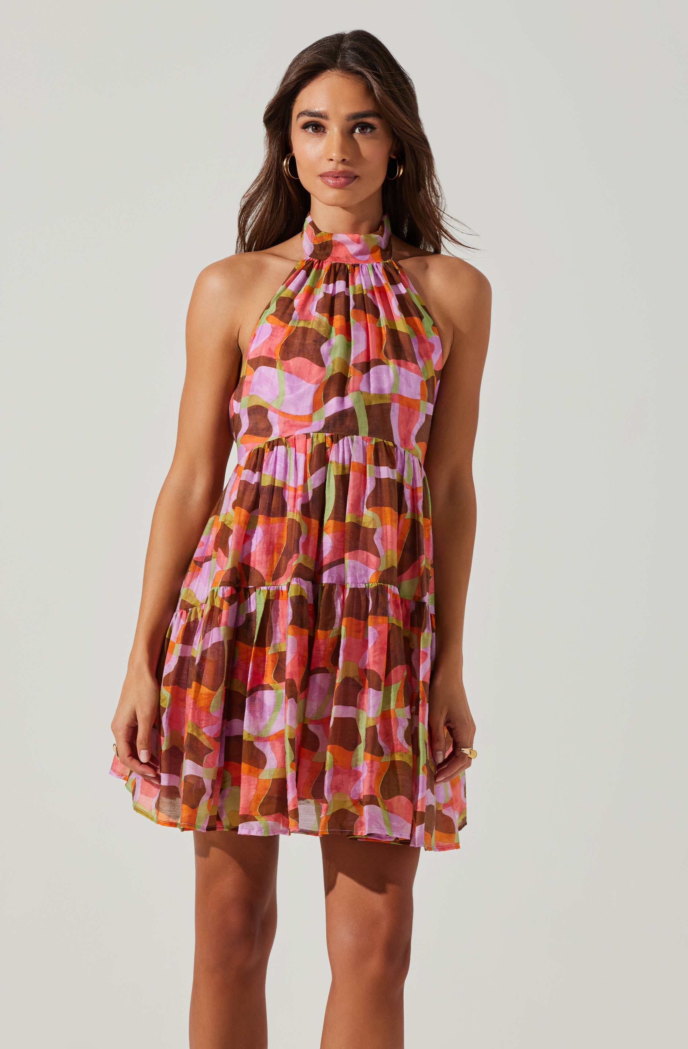 Joetta Abstract Print Halter Mini Dress-Aljck