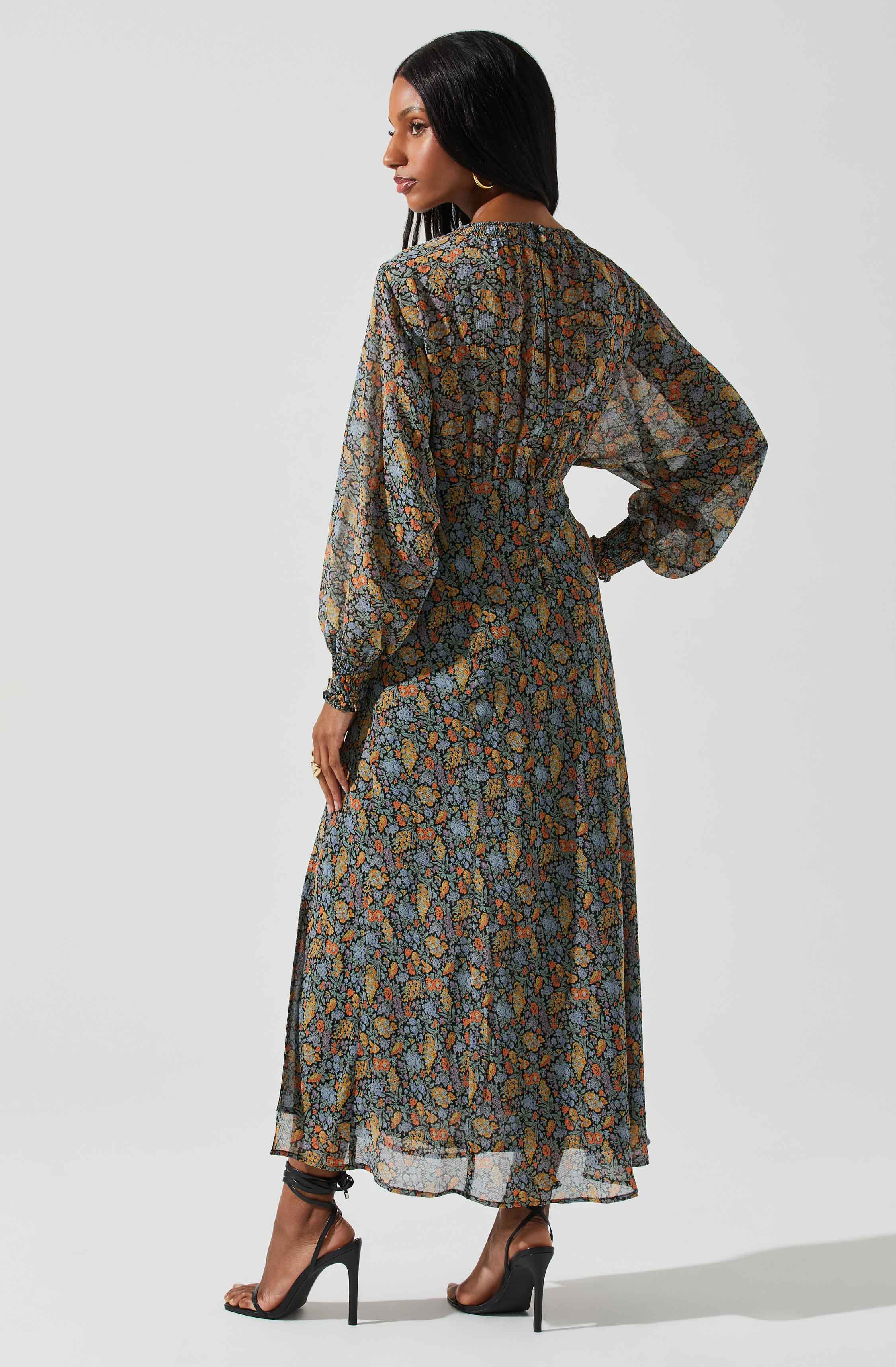 Jenna Dolman Sleeve Floral Maxi Dress-Aljck