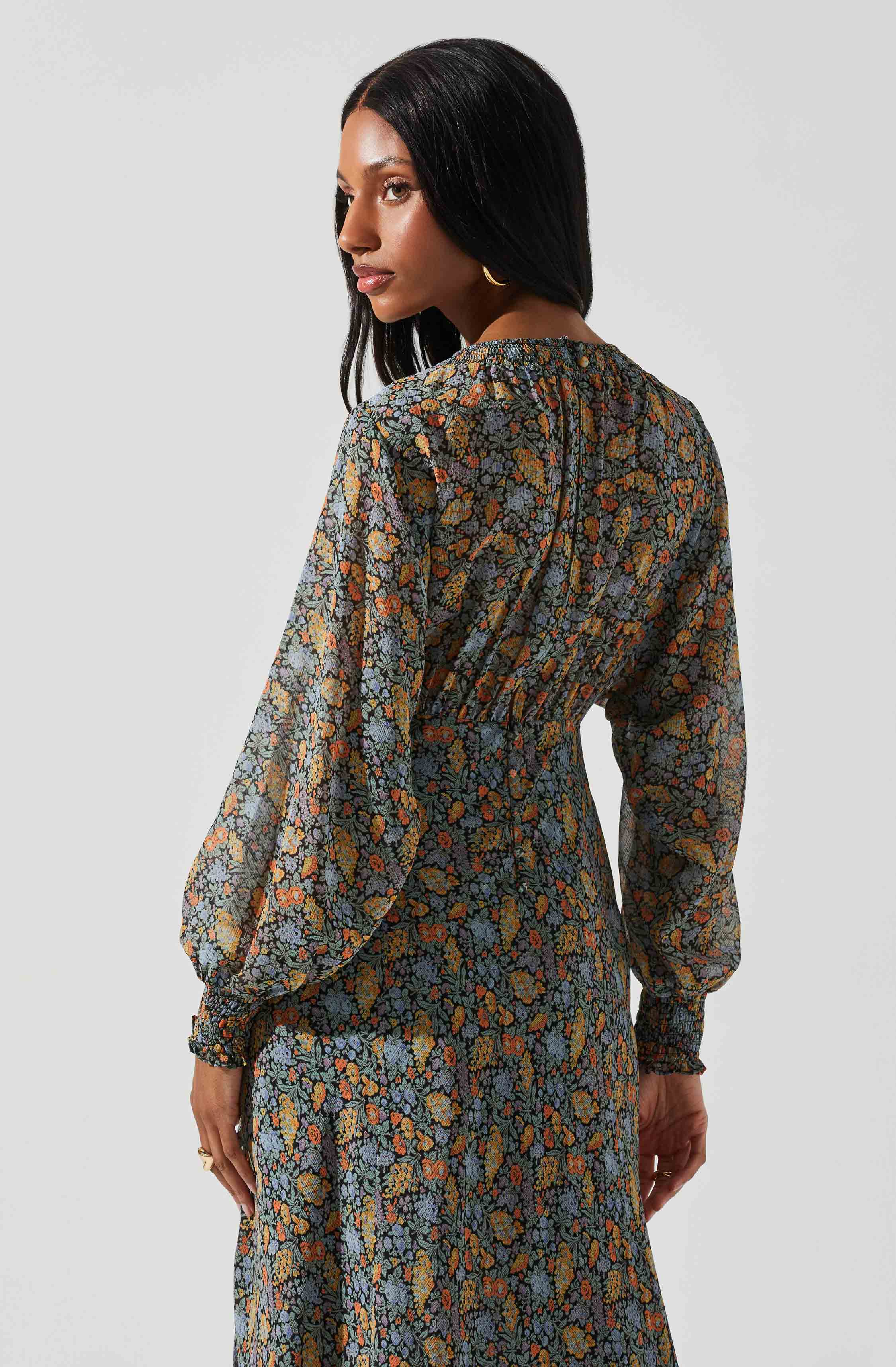 Jenna Dolman Sleeve Floral Maxi Dress-Aljck