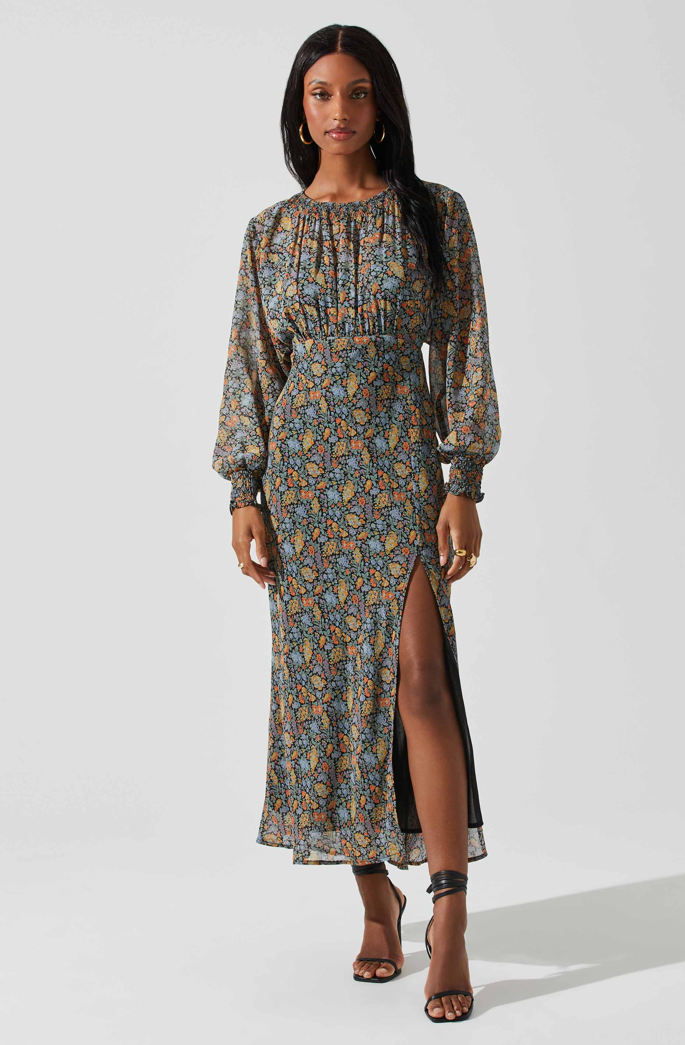Jenna Dolman Sleeve Floral Maxi Dress-Aljck