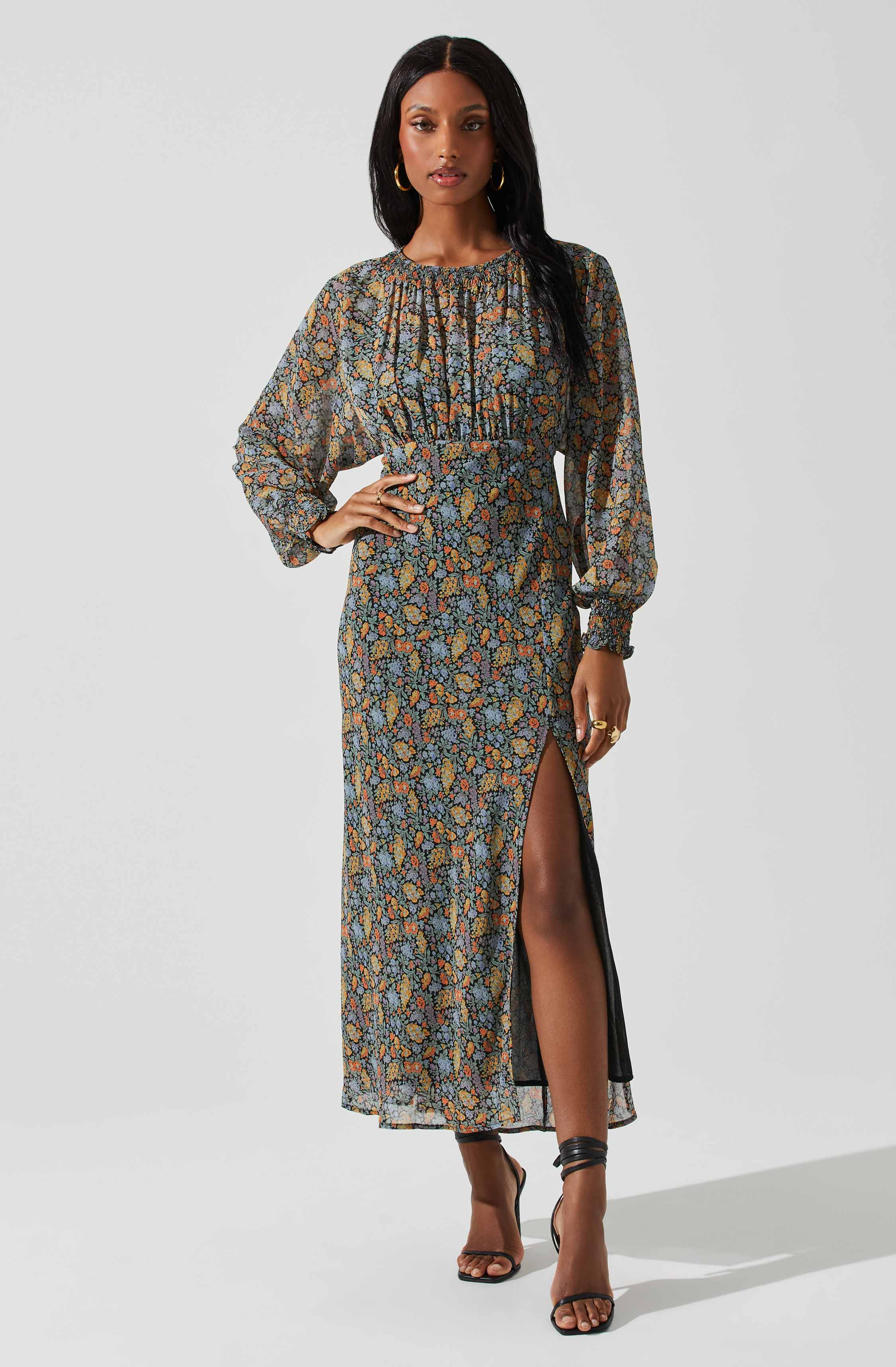 Jenna Dolman Sleeve Floral Maxi Dress-Aljck