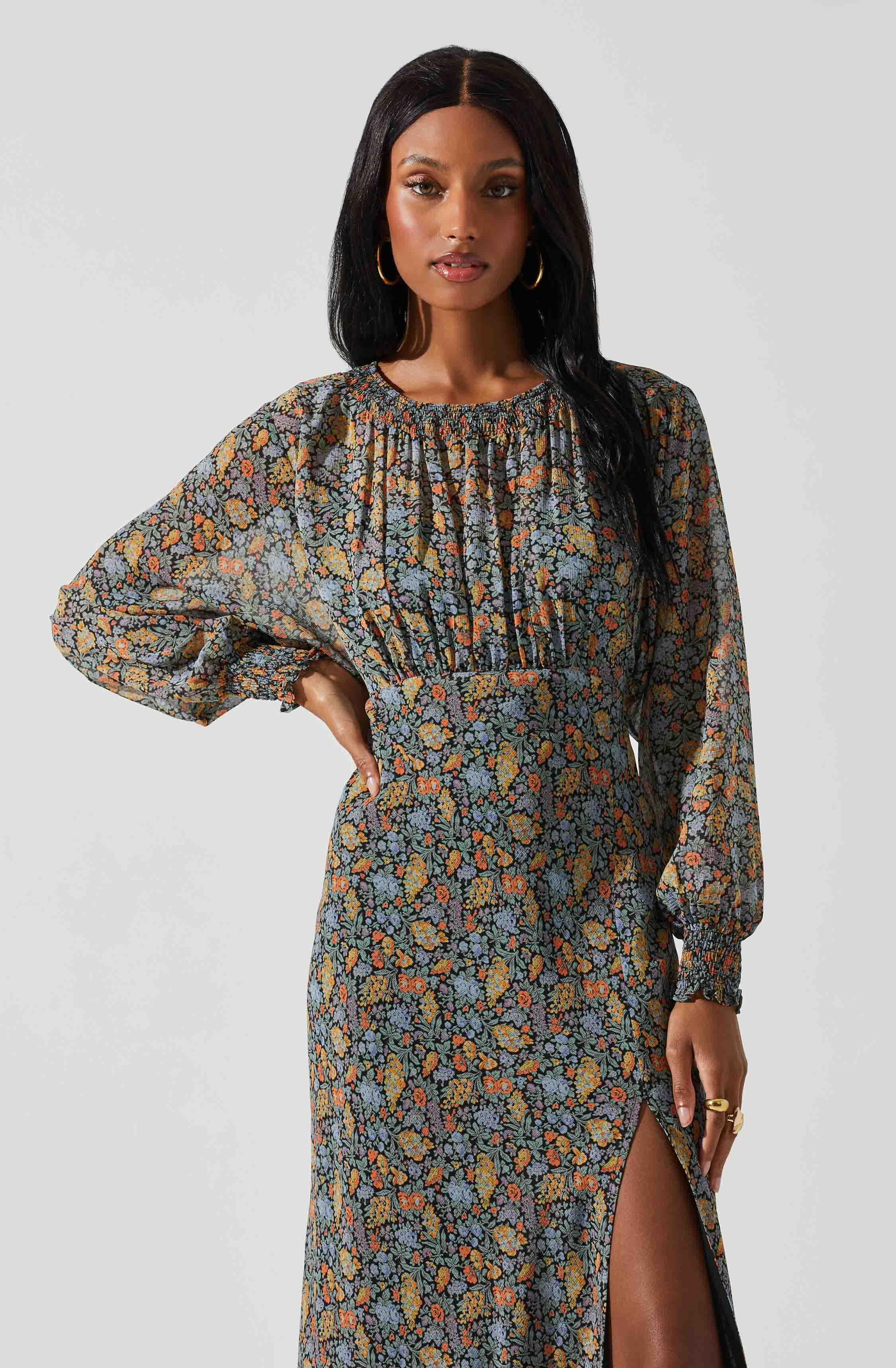 Jenna Dolman Sleeve Floral Maxi Dress-Aljck