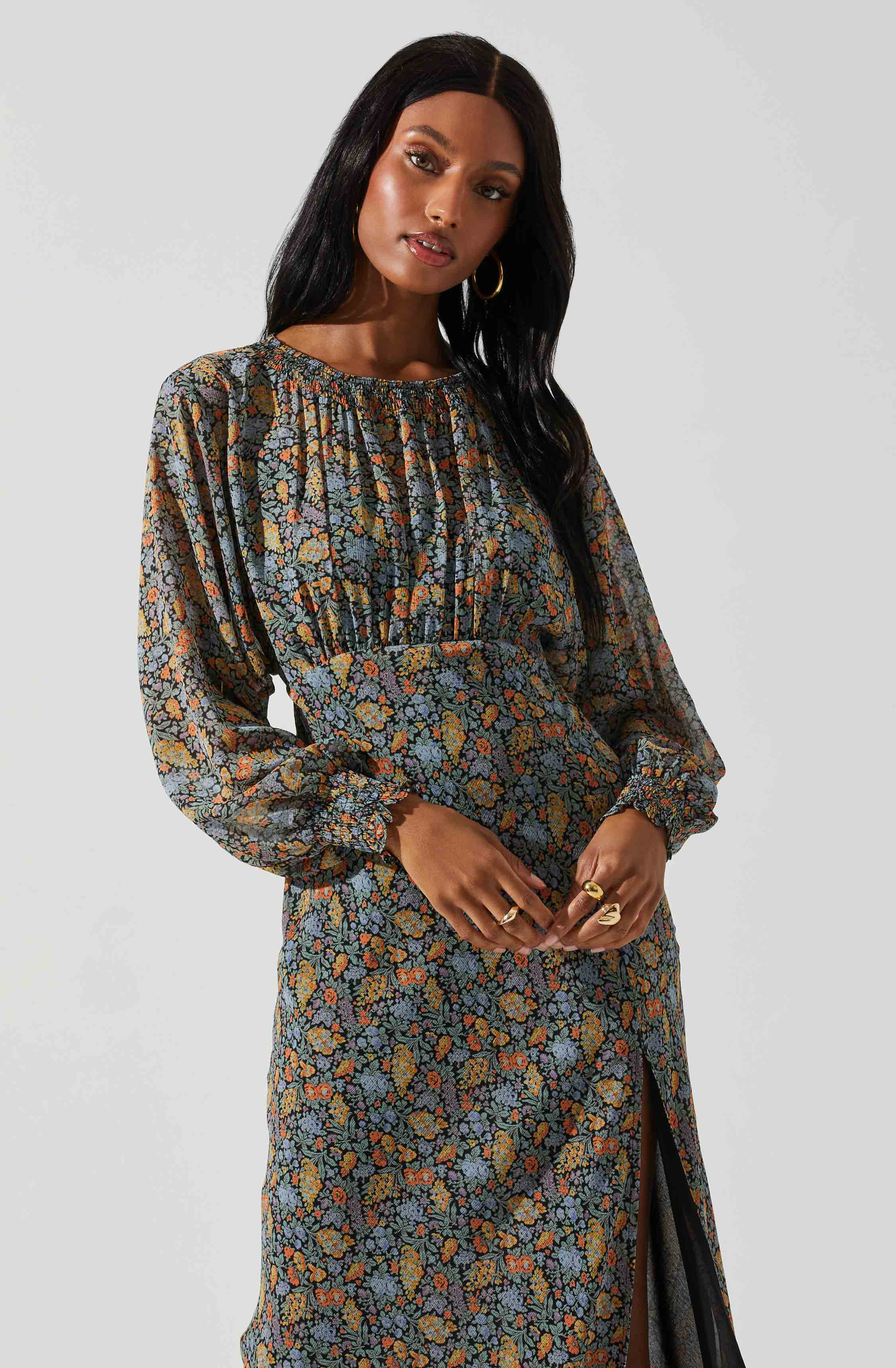 Jenna Dolman Sleeve Floral Maxi Dress-Aljck