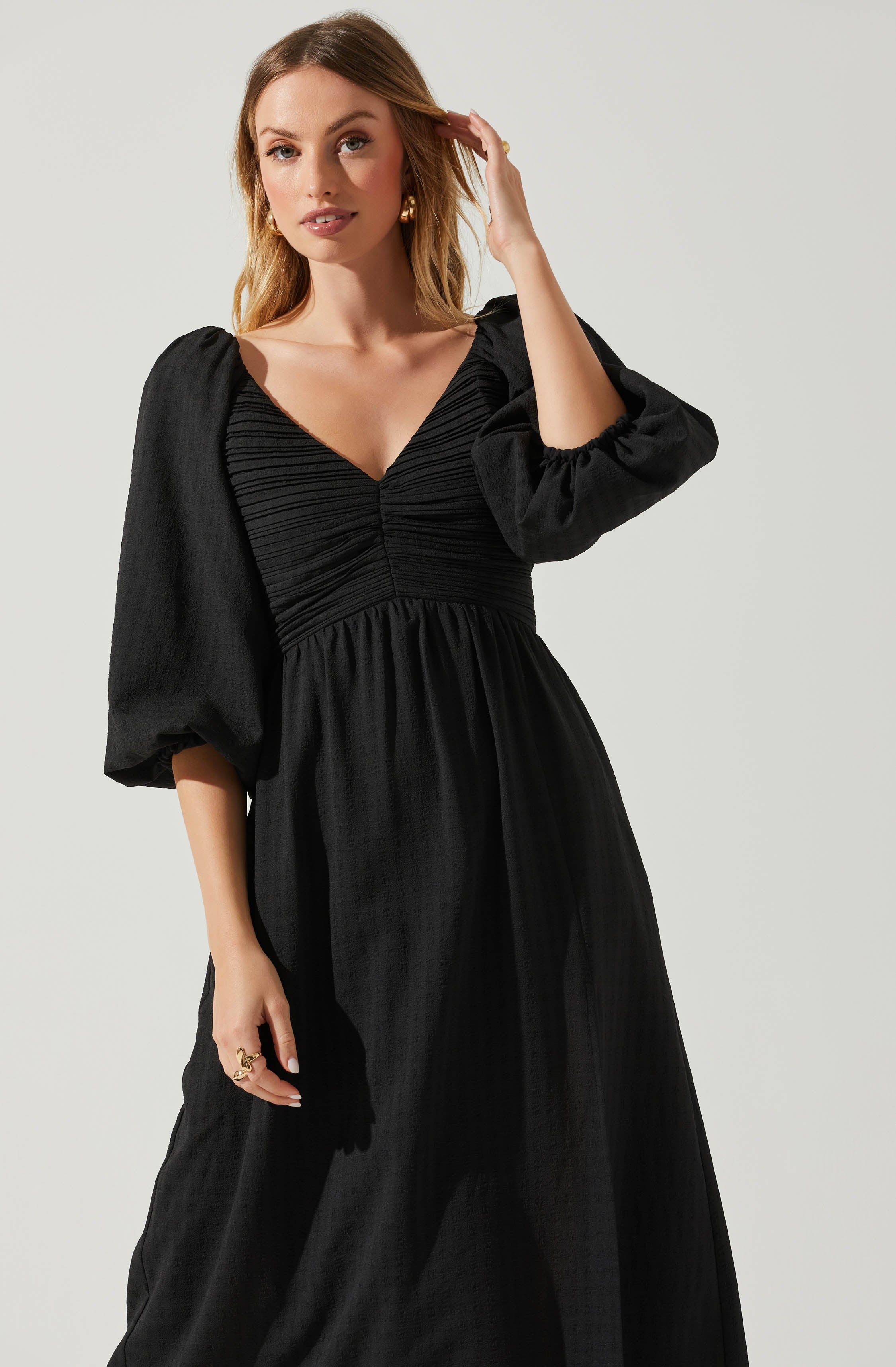 Juniper Half Sleeve Textured Midi Dress-Aljck