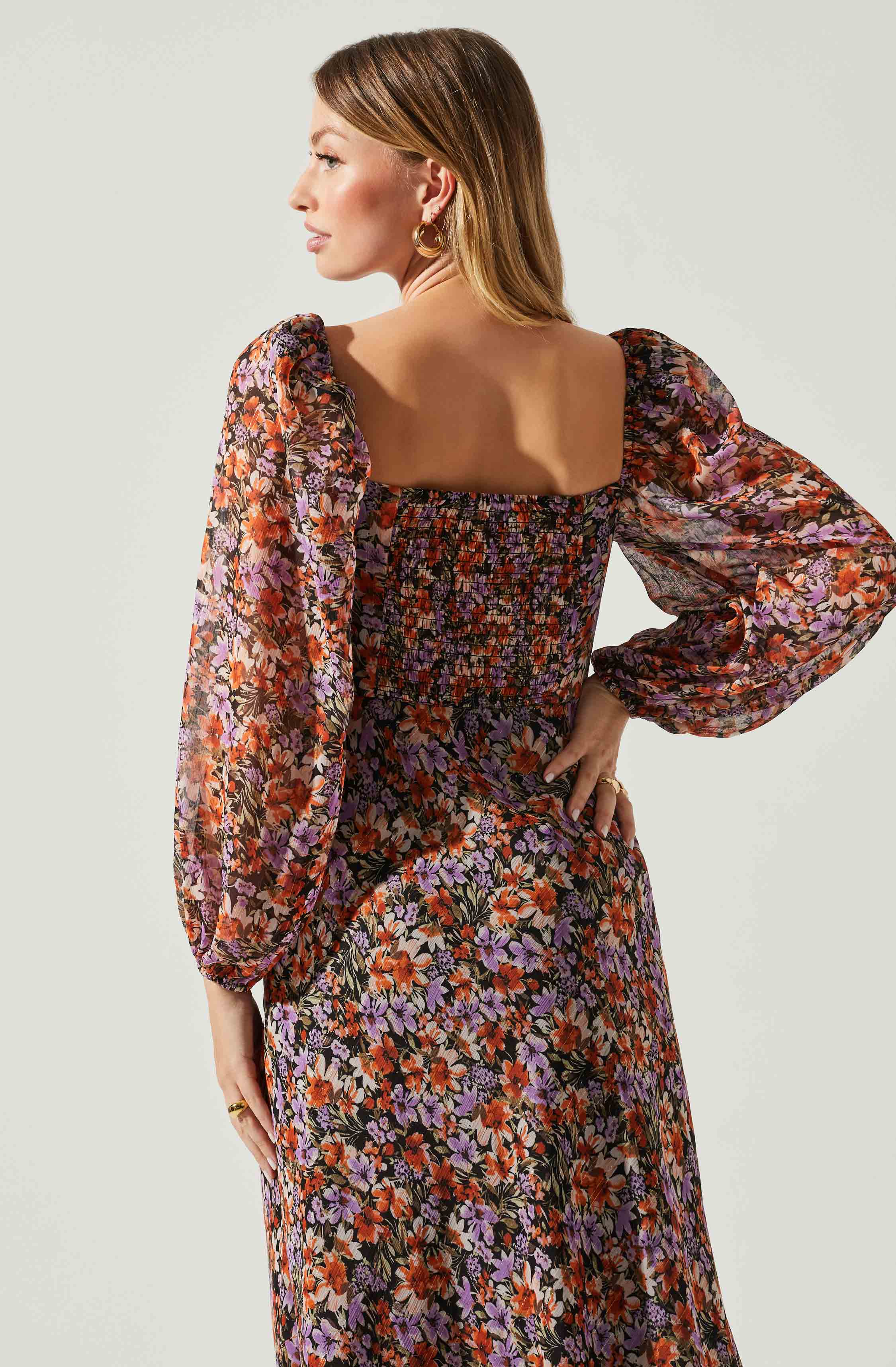 Sylvie Floral Puff Sleeve Midi Dress-Aljck