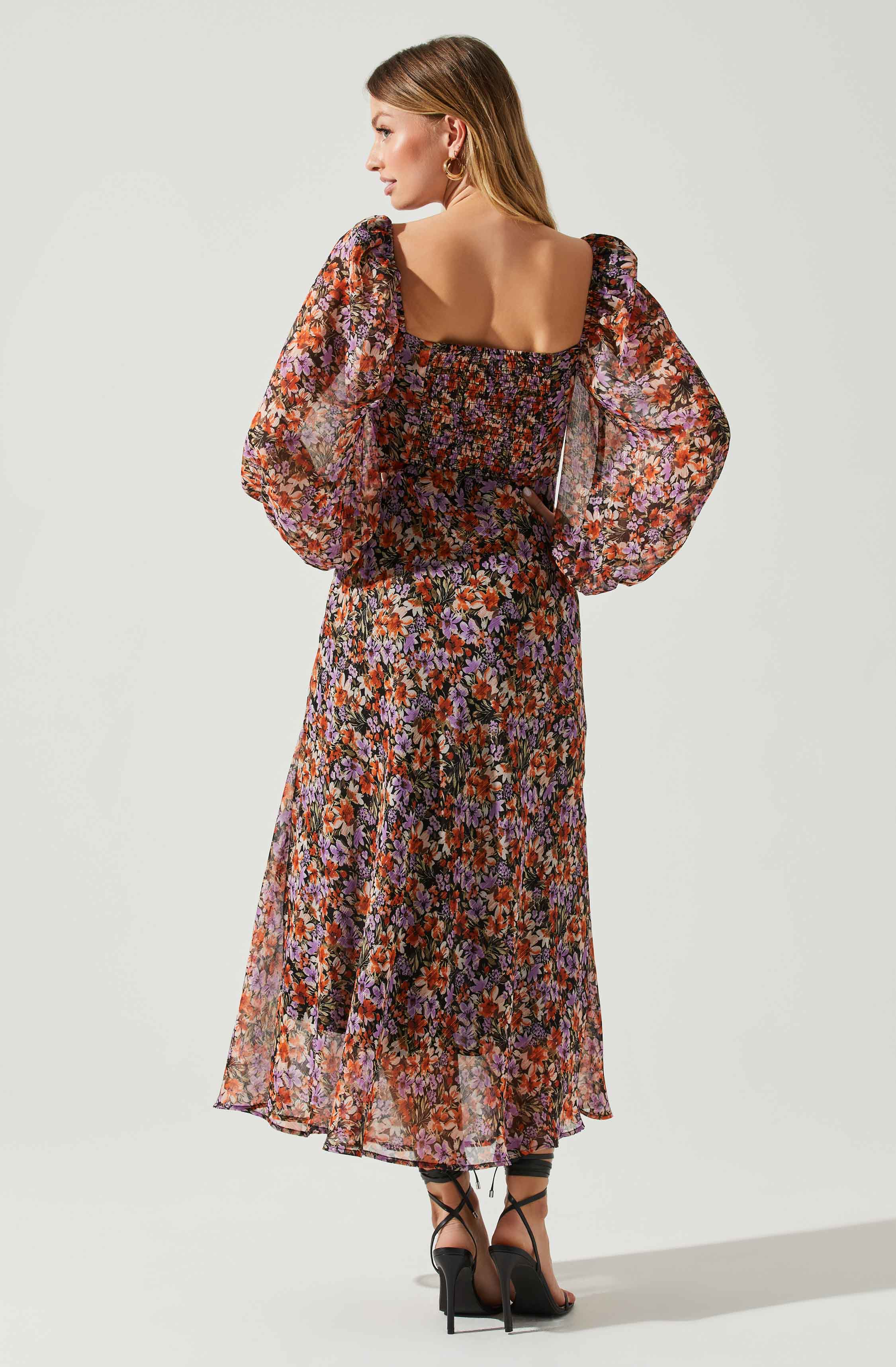 Sylvie Floral Puff Sleeve Midi Dress-Aljck