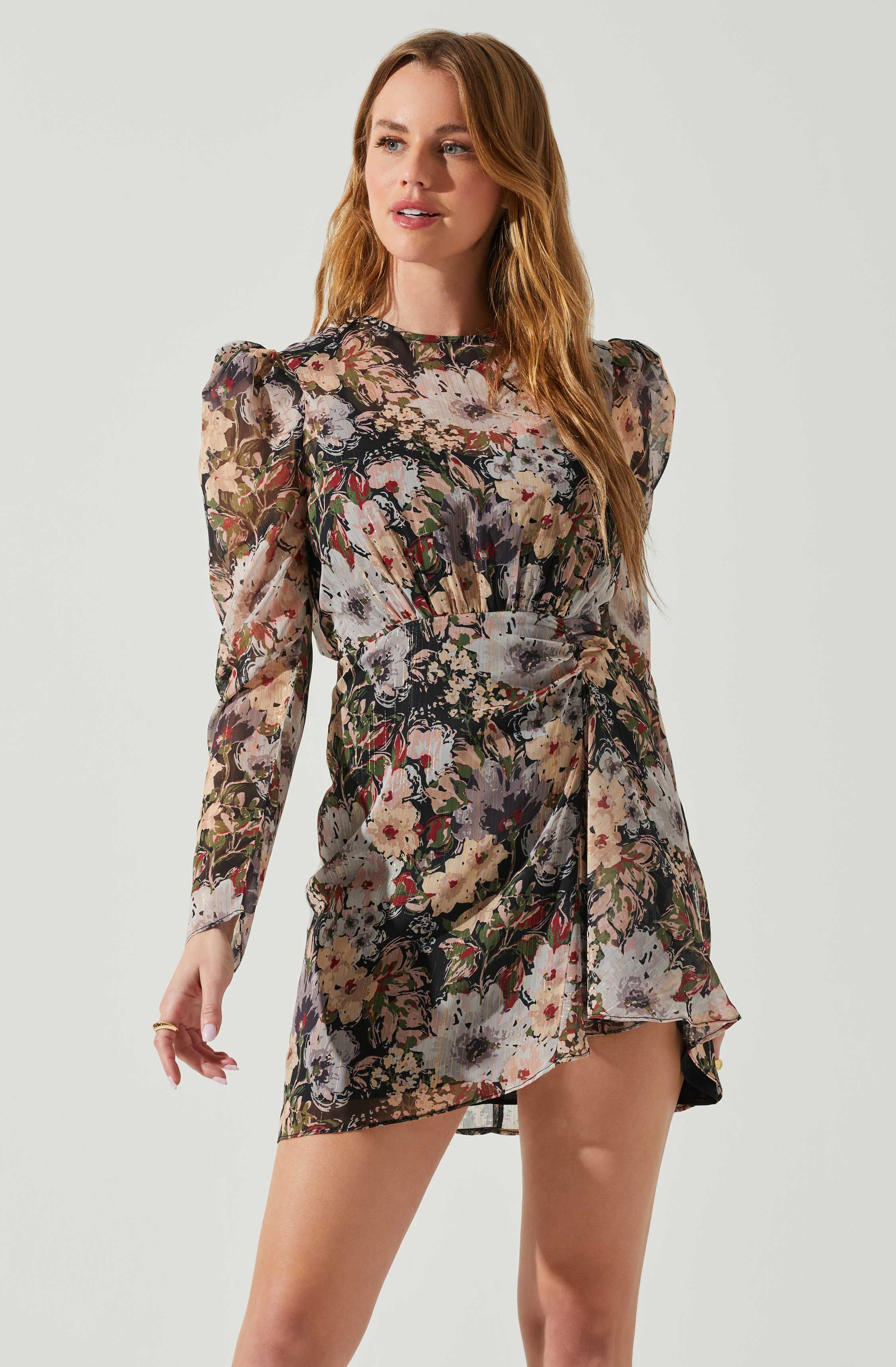 Cindy Floral Long Sleeve Mini Dress-Aljck