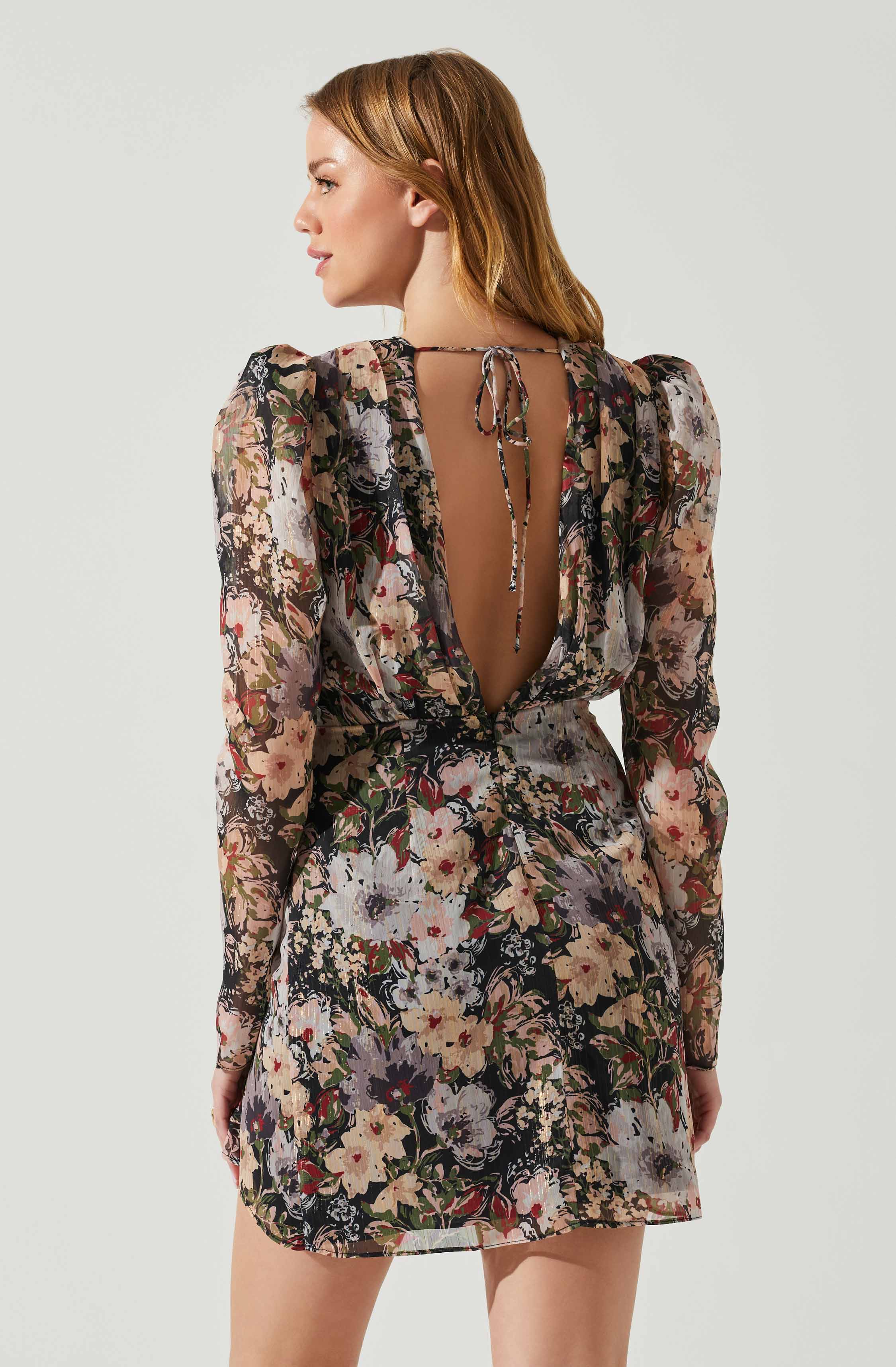 Cindy Floral Long Sleeve Mini Dress-Aljck