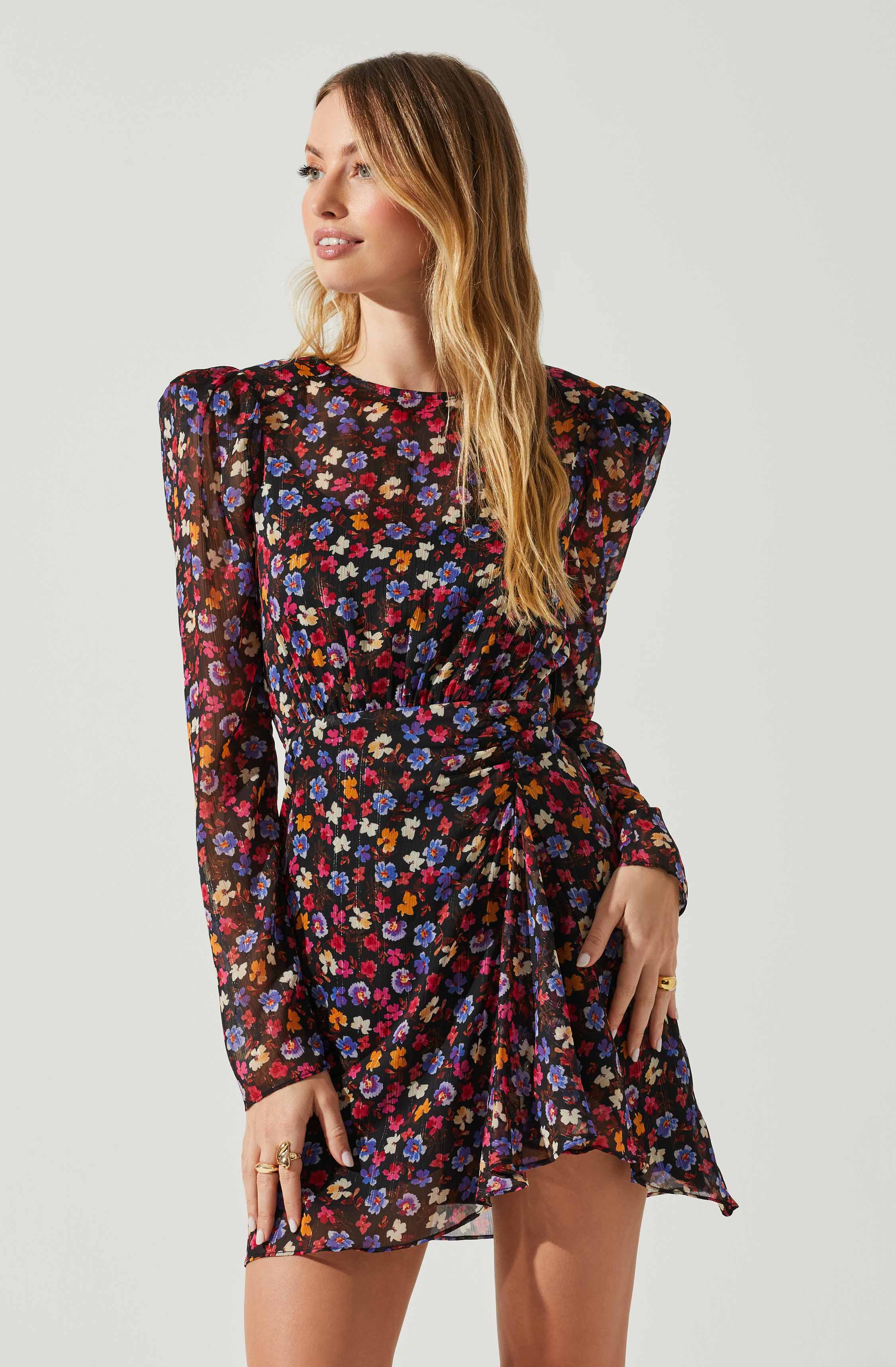 Cindy Floral Long Sleeve Mini Dress-Aljck