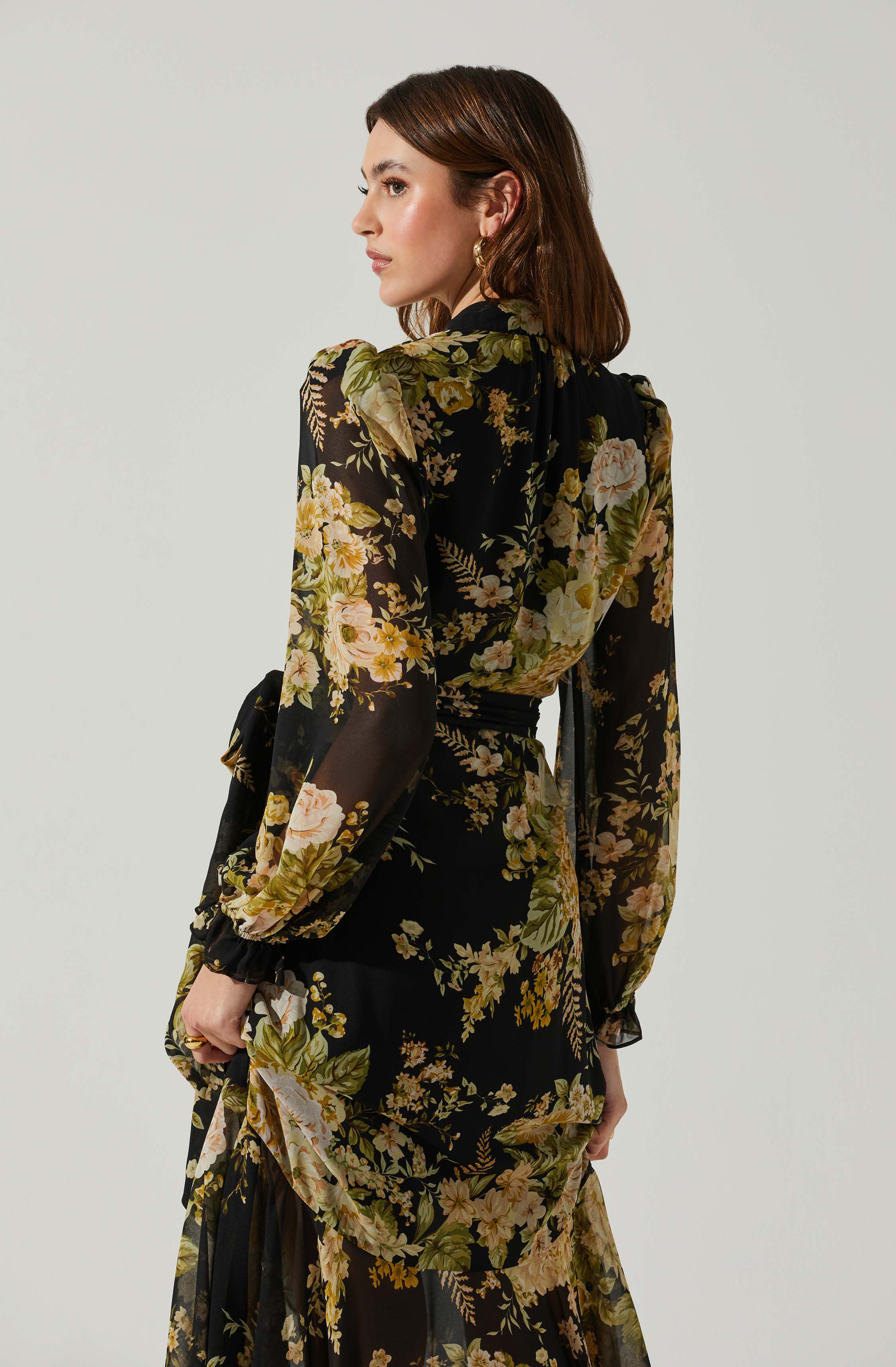 Kamila Long Sleeve Floral Wrap Maxi Dress-Aljck