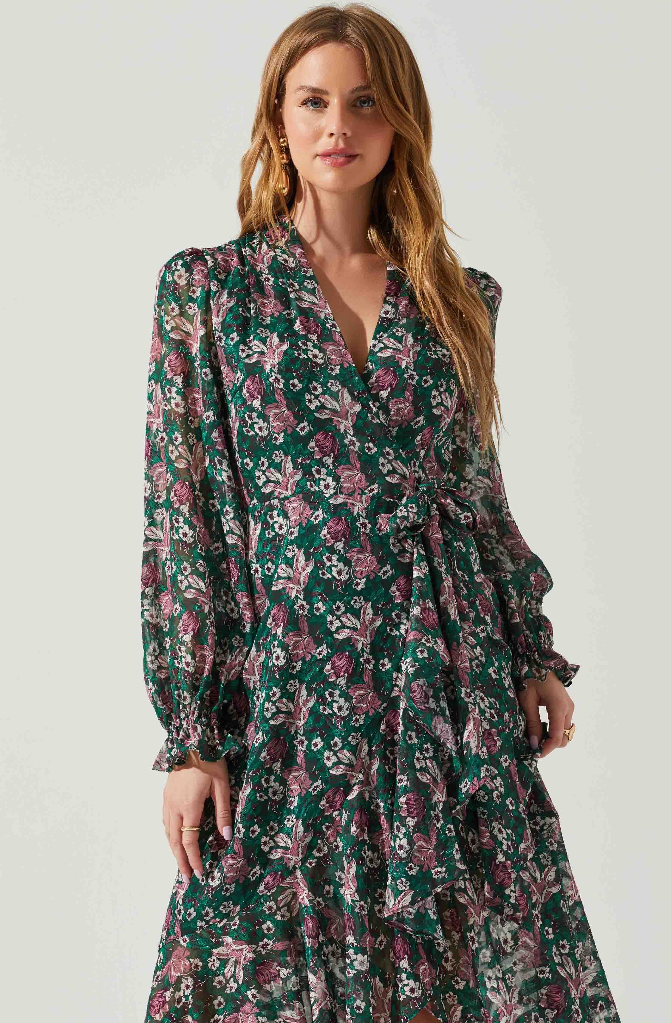 Kamila Long Sleeve Floral Wrap Maxi Dress-Aljck