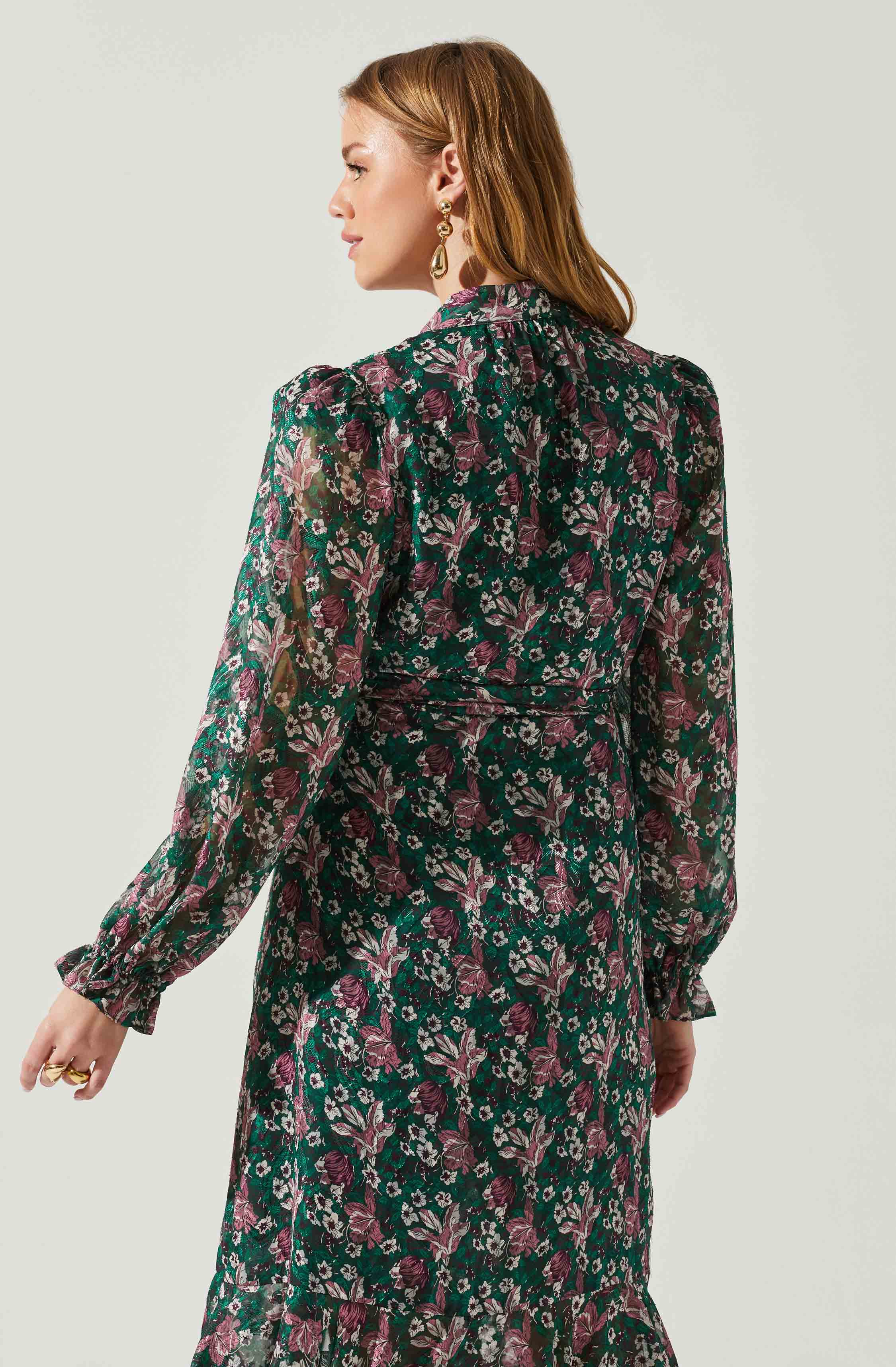 Kamila Long Sleeve Floral Wrap Maxi Dress-Aljck
