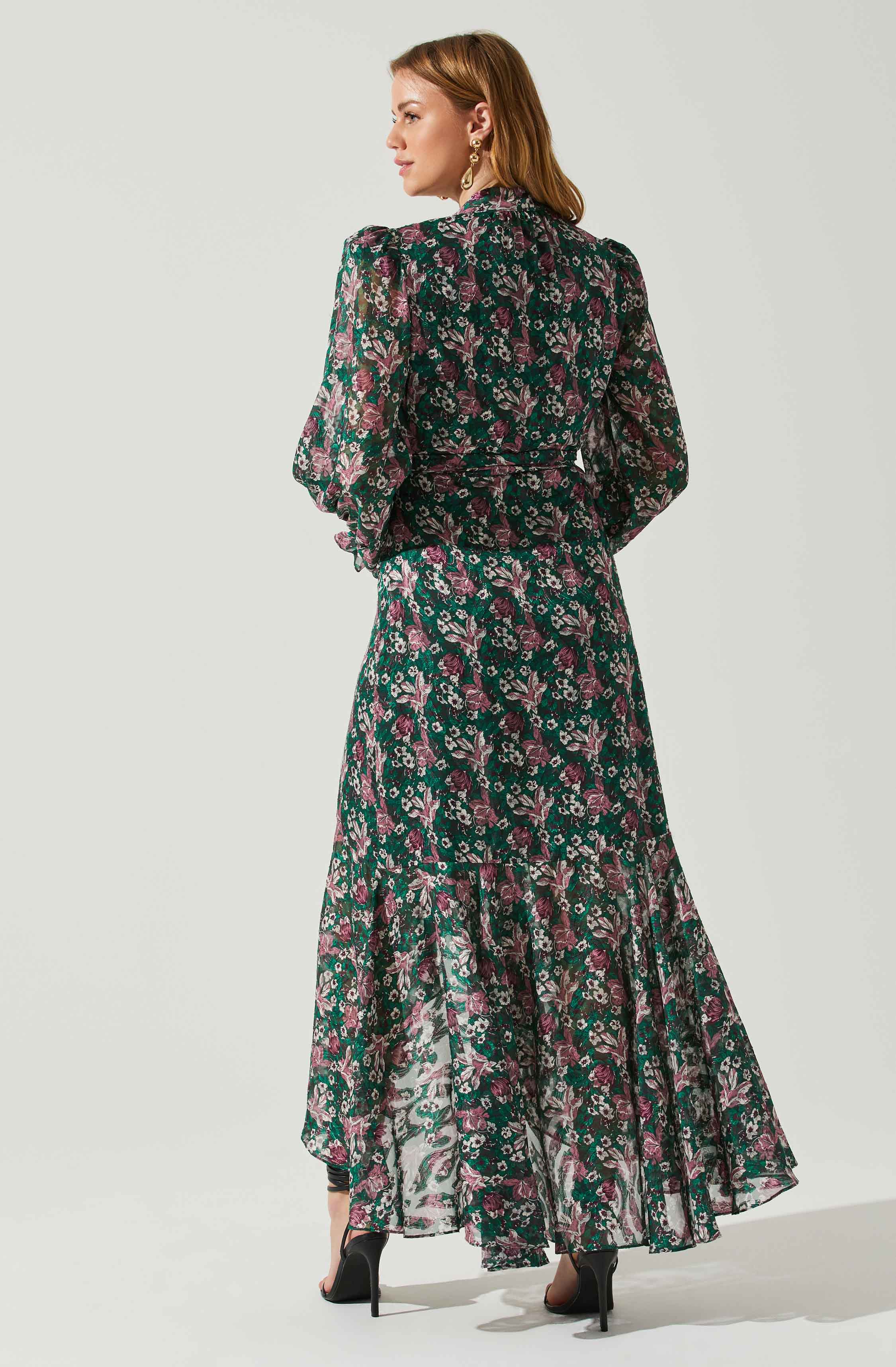 Kamila Long Sleeve Floral Wrap Maxi Dress-Aljck
