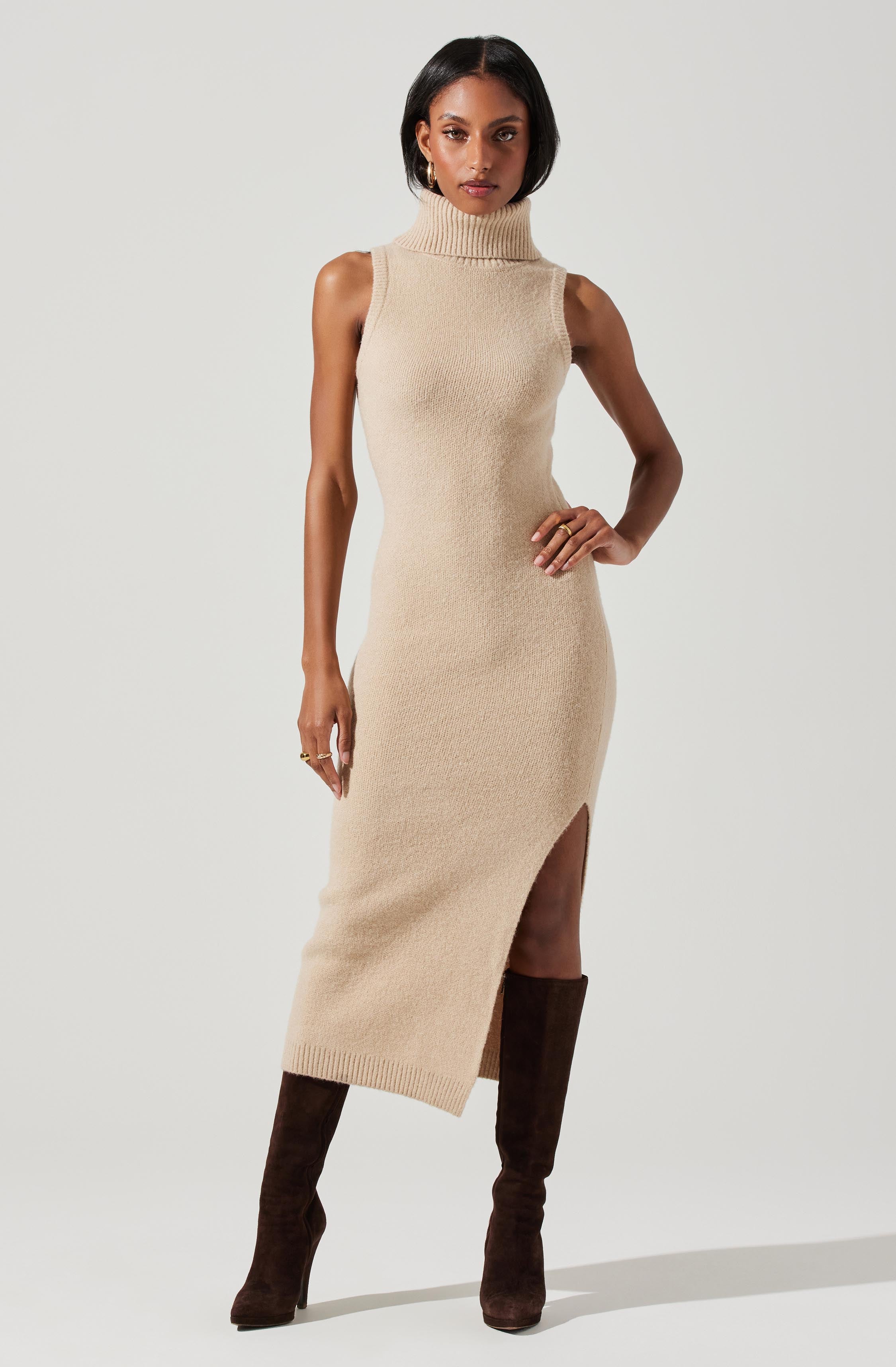 Irina Turtleneck Midi Sweater Dress-Aljck