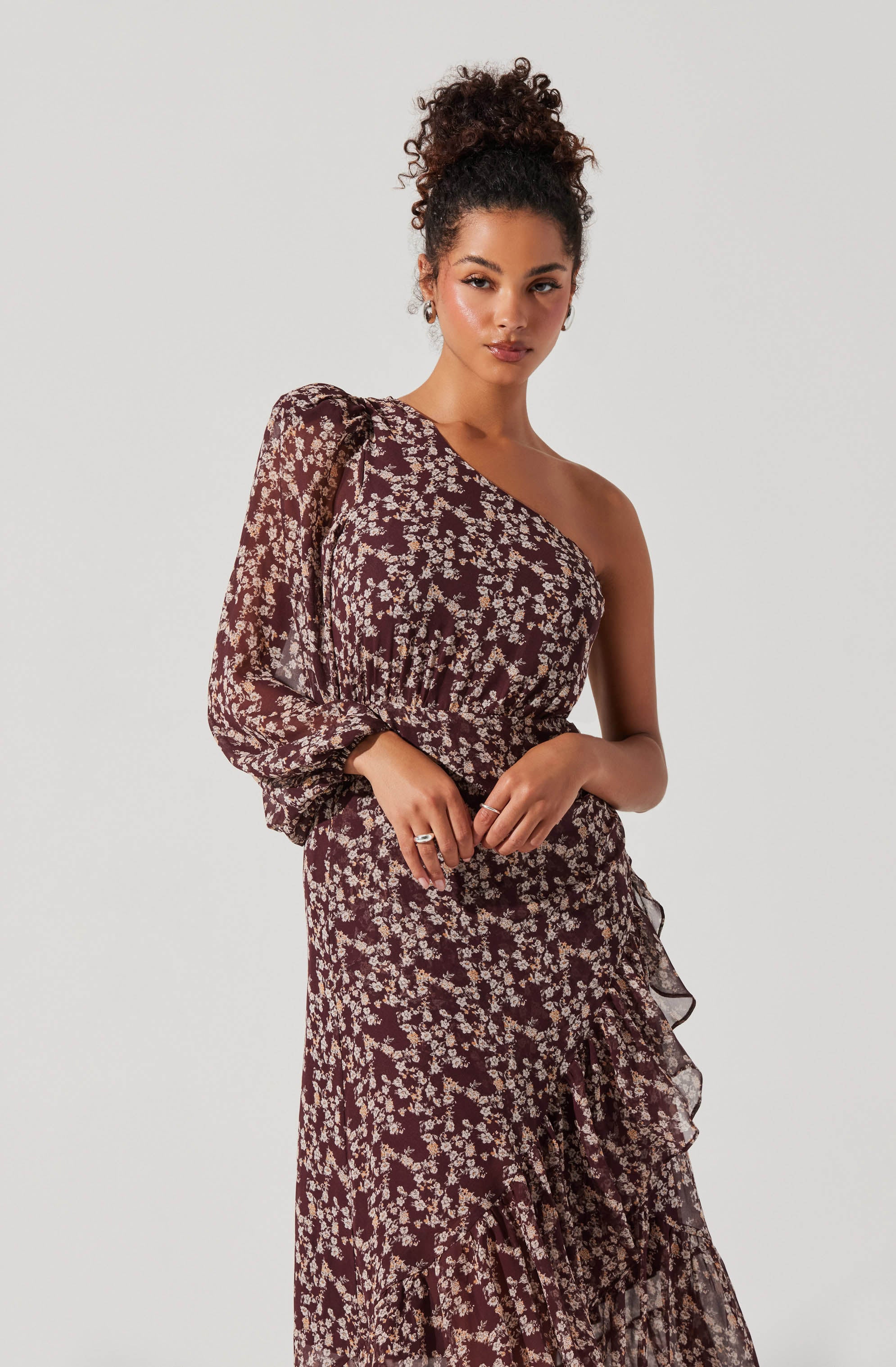 Calista Floral One Shoulder Dress-Aljck