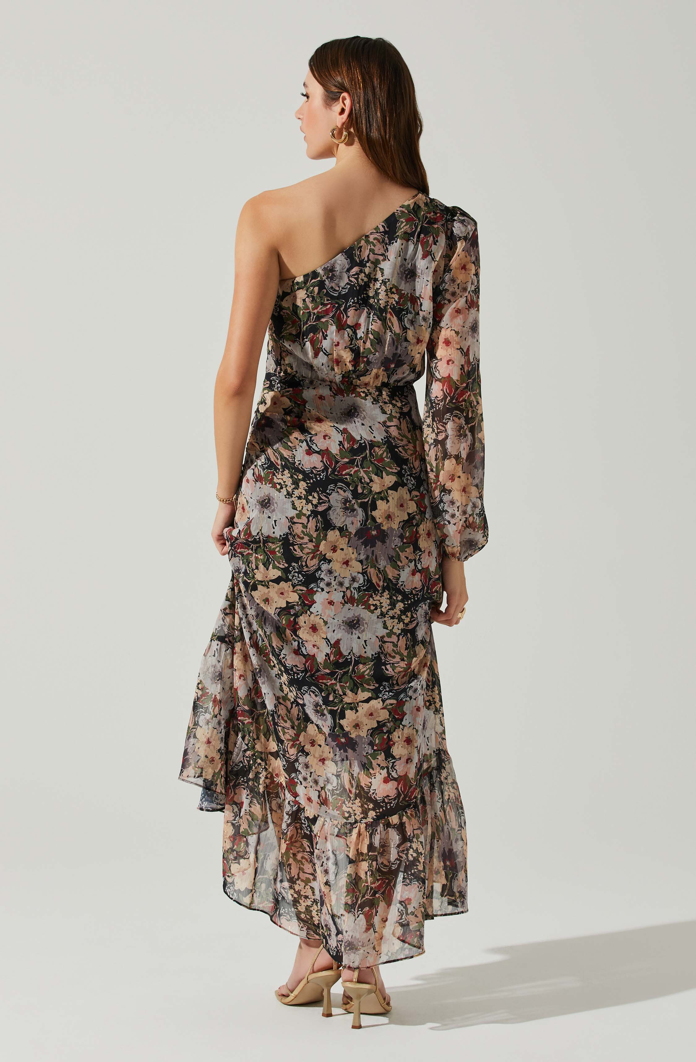Calista Floral One Shoulder Midi Dress-Aljck
