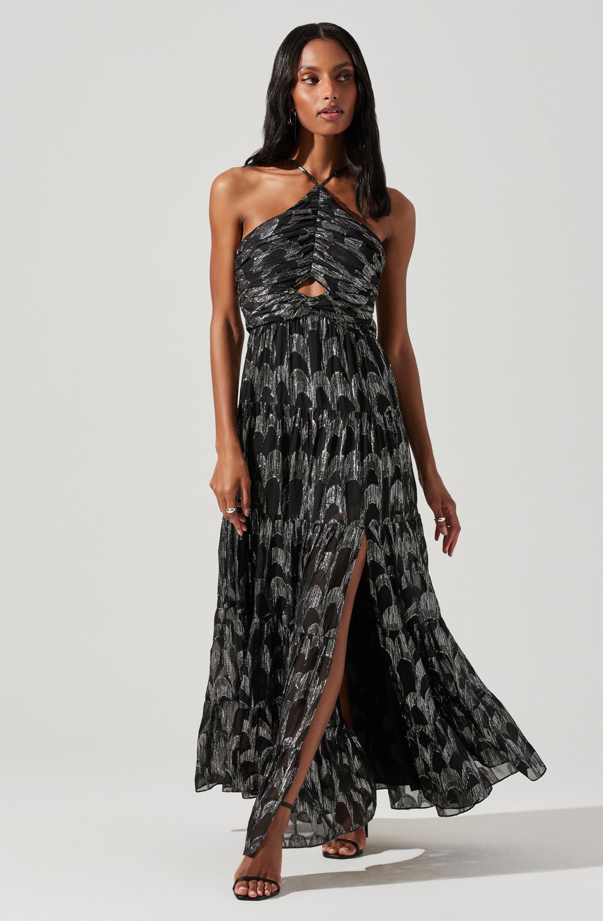 Madeline Metallic Halter Maxi Dress-Aljck