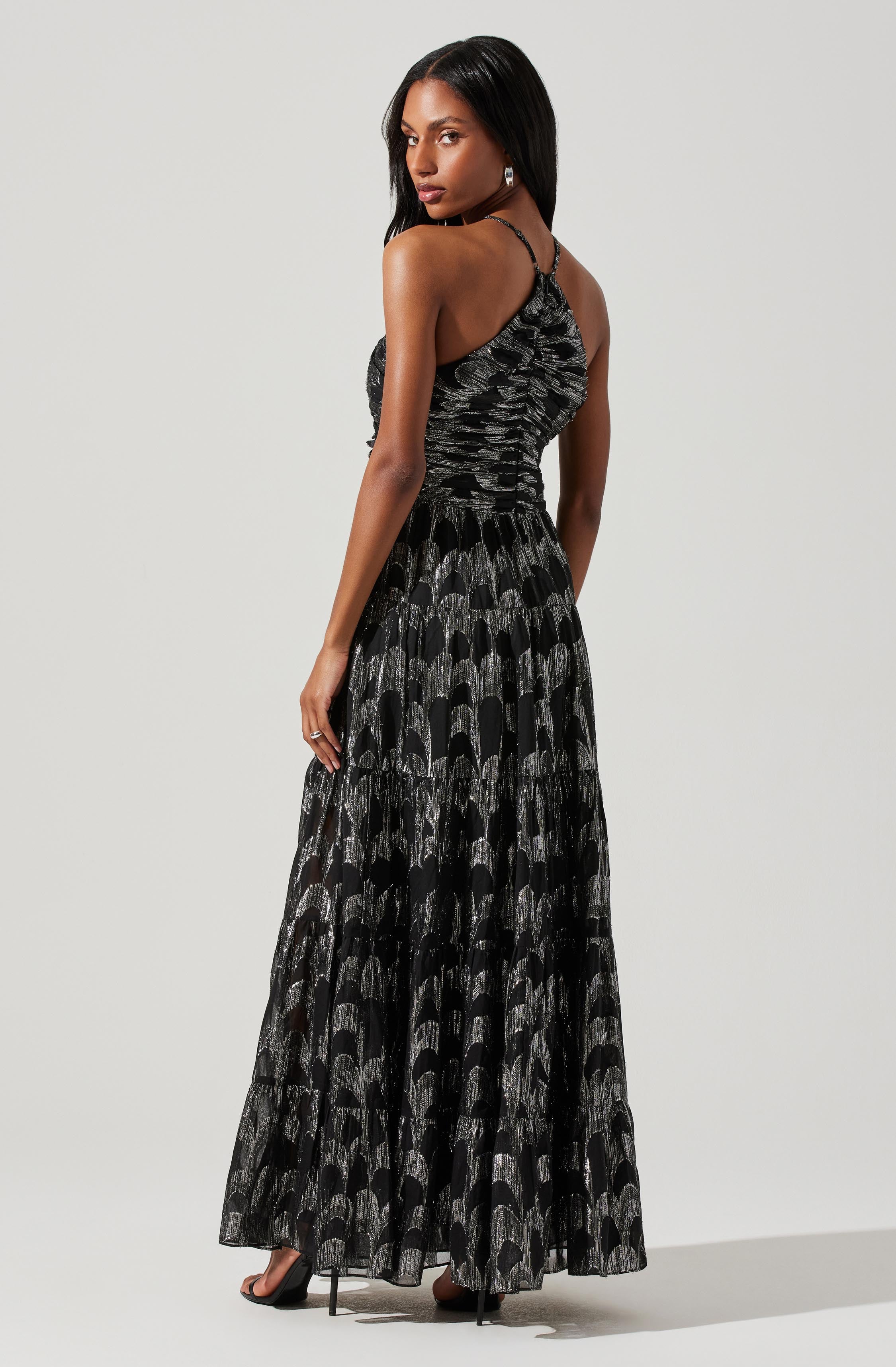 Madeline Metallic Halter Maxi Dress-Aljck