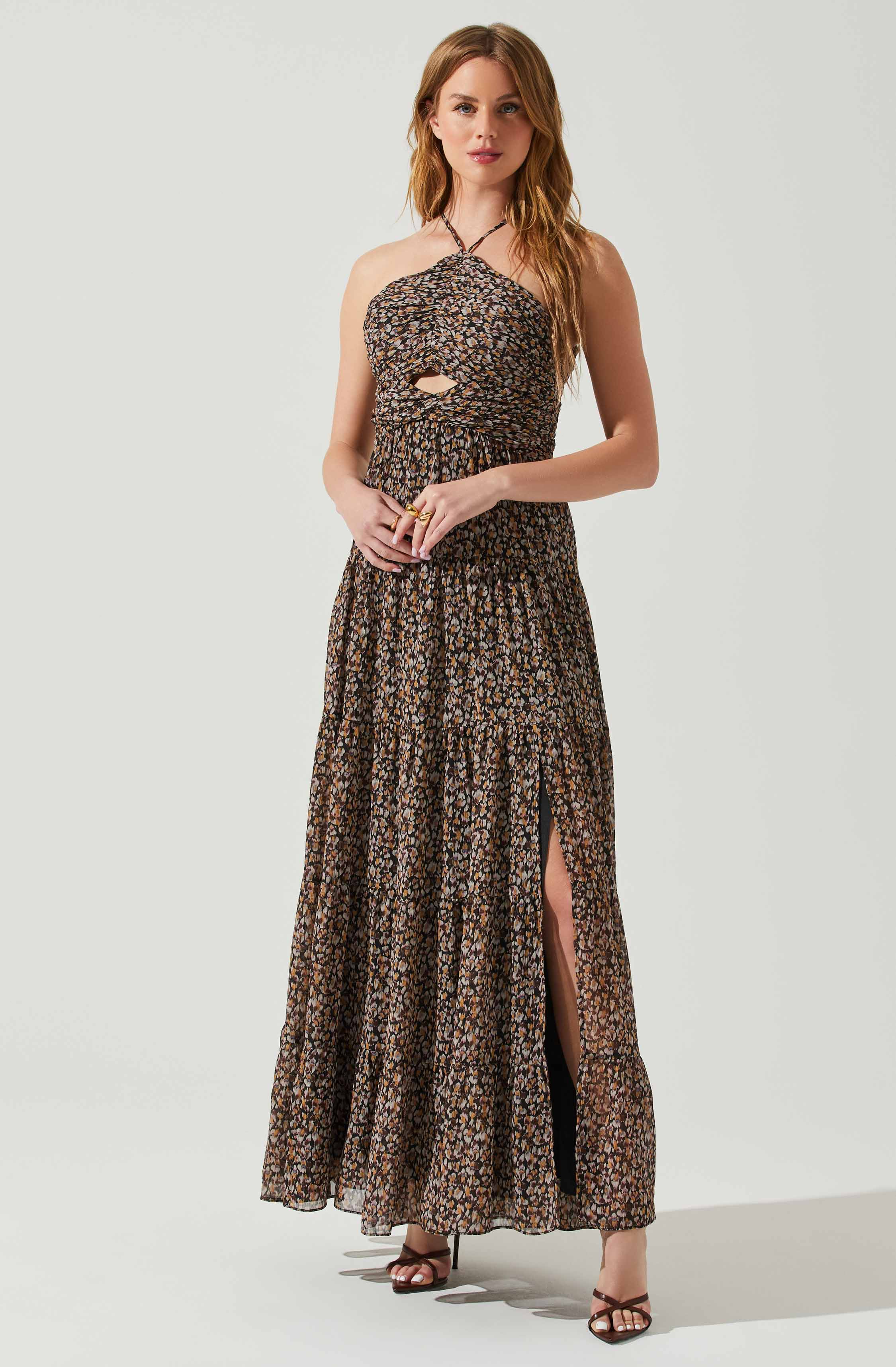 Madeline Center Cutout Floral Maxi Dress-Aljck