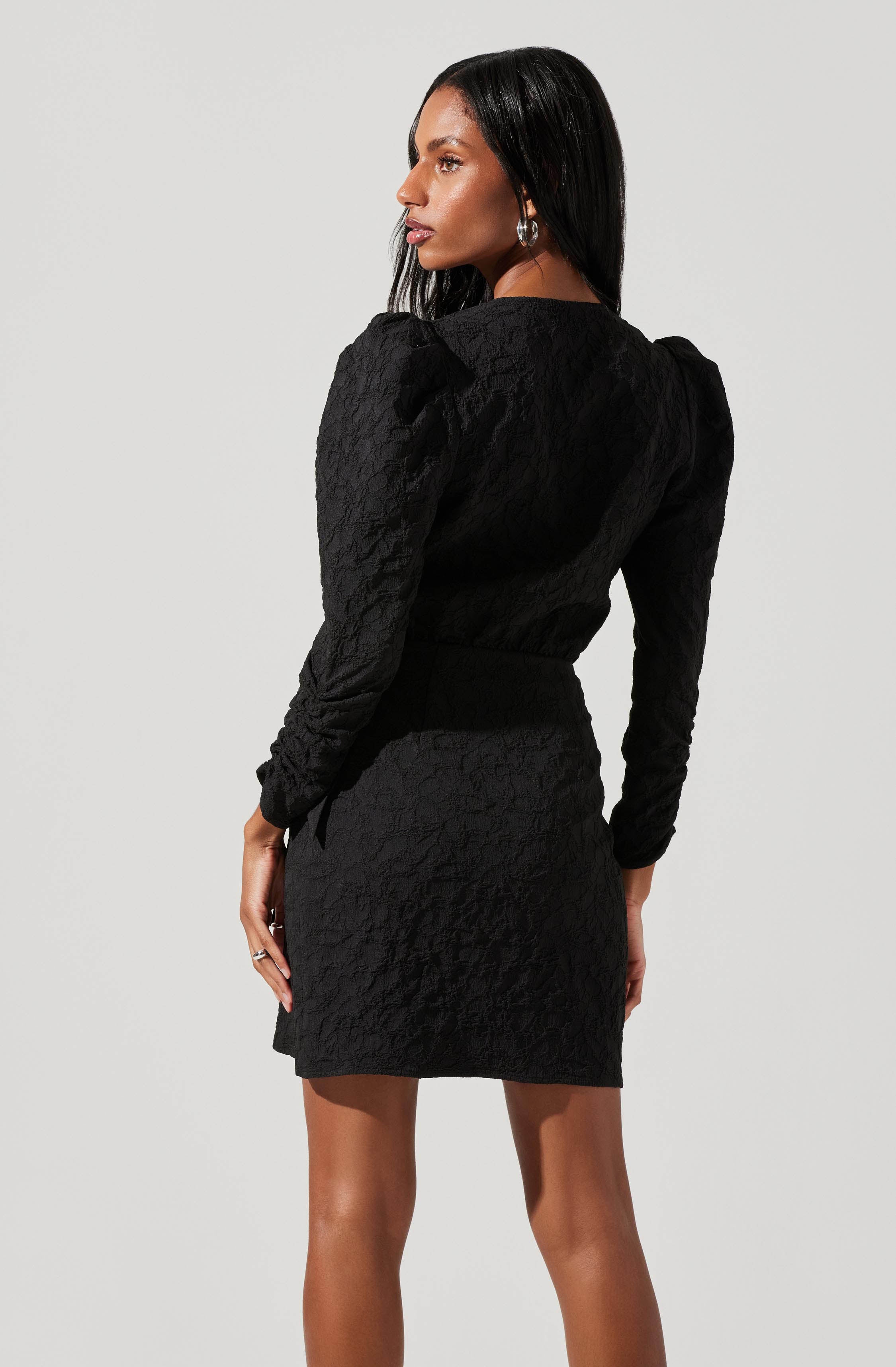 Felicity Puff Sleeve Wrap Mini Dress-Aljck