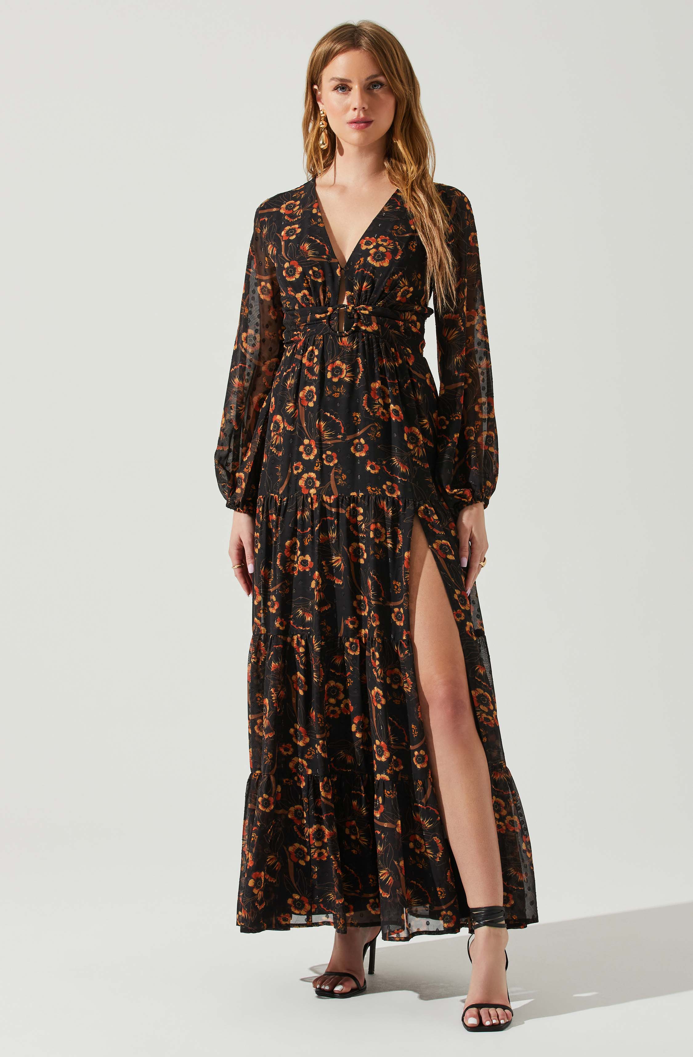 Trinity Long Sleeve Backless Floral Dress-Aljck