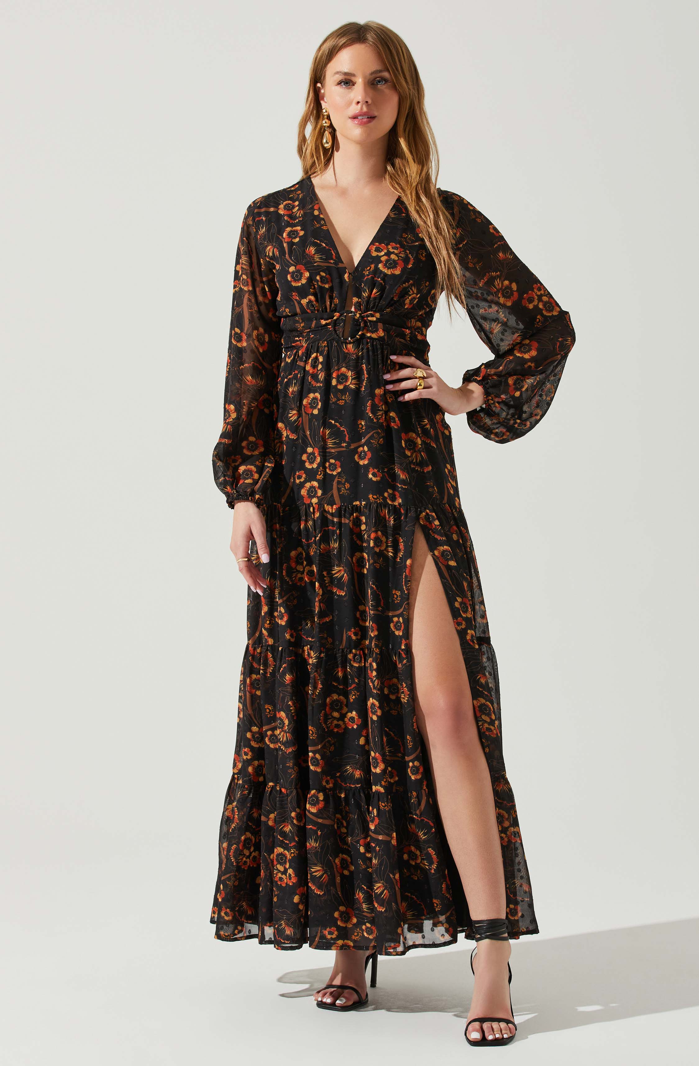 Trinity Long Sleeve Backless Floral Dress-Aljck