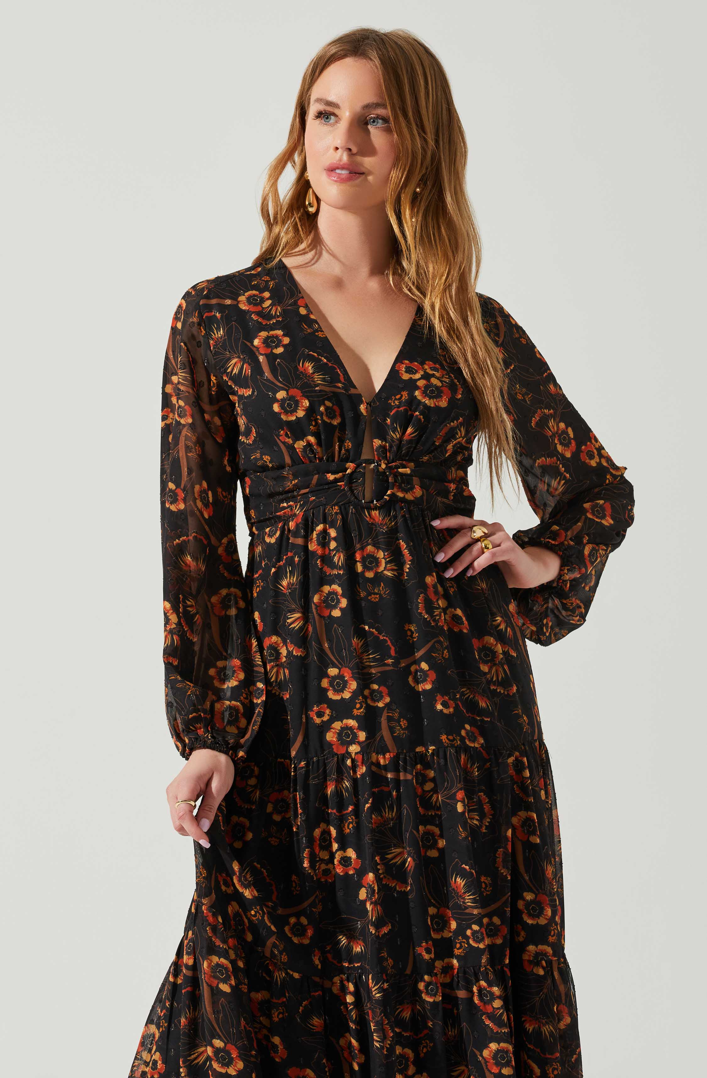 Trinity Long Sleeve Backless Floral Dress-Aljck