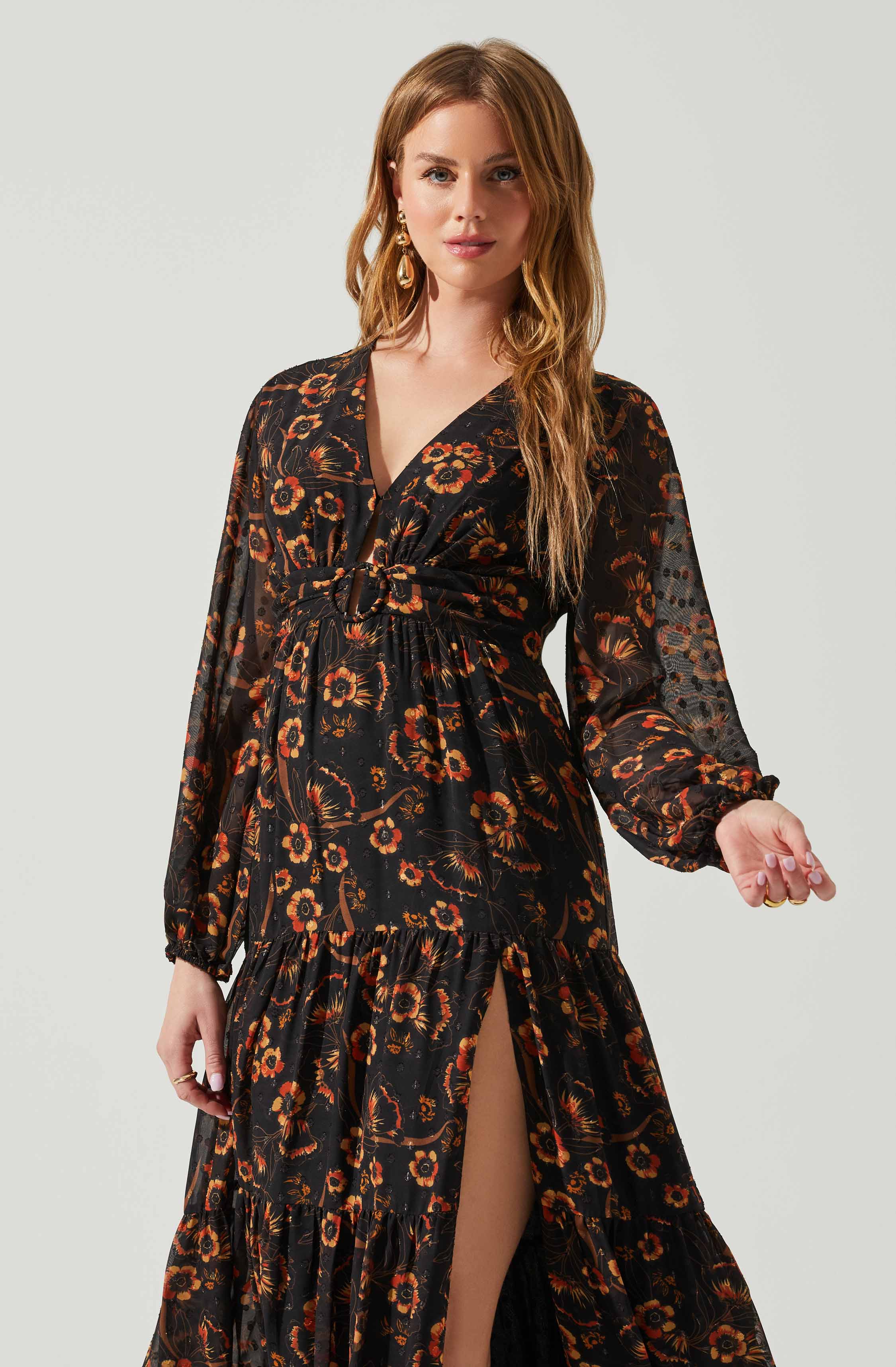 Trinity Long Sleeve Backless Floral Dress-Aljck