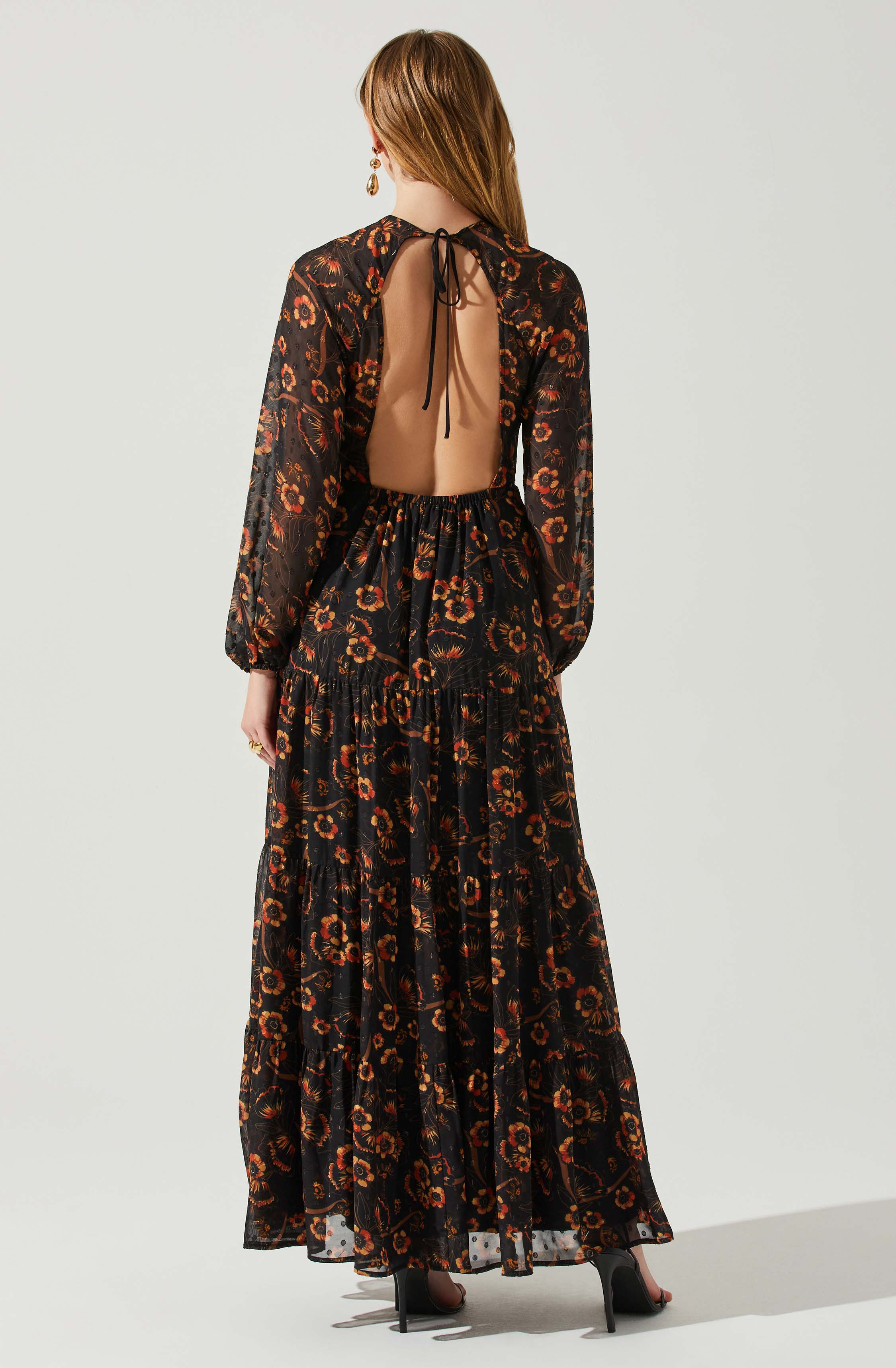 Trinity Long Sleeve Backless Floral Dress-Aljck