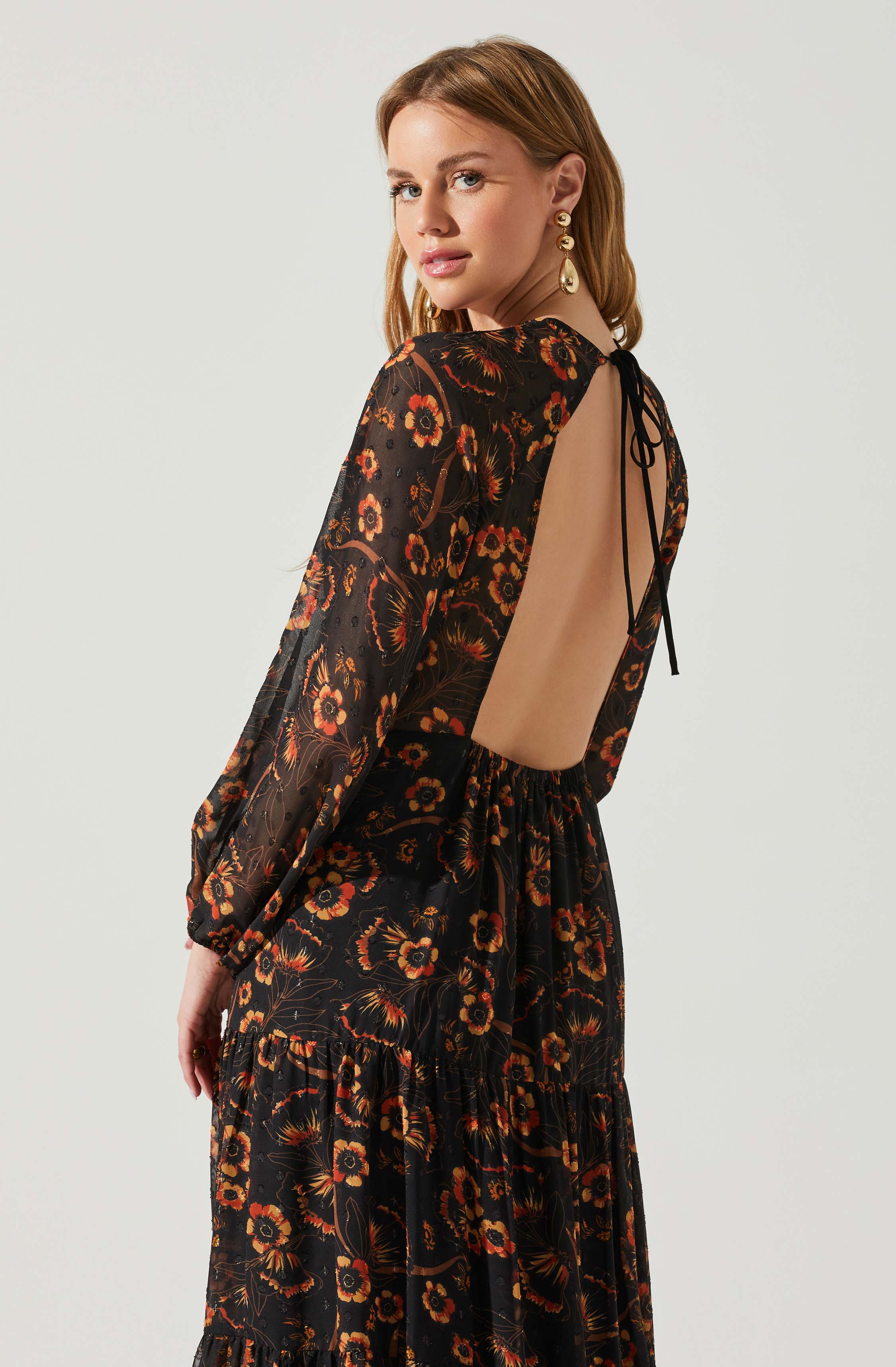 Trinity Long Sleeve Backless Floral Dress-Aljck