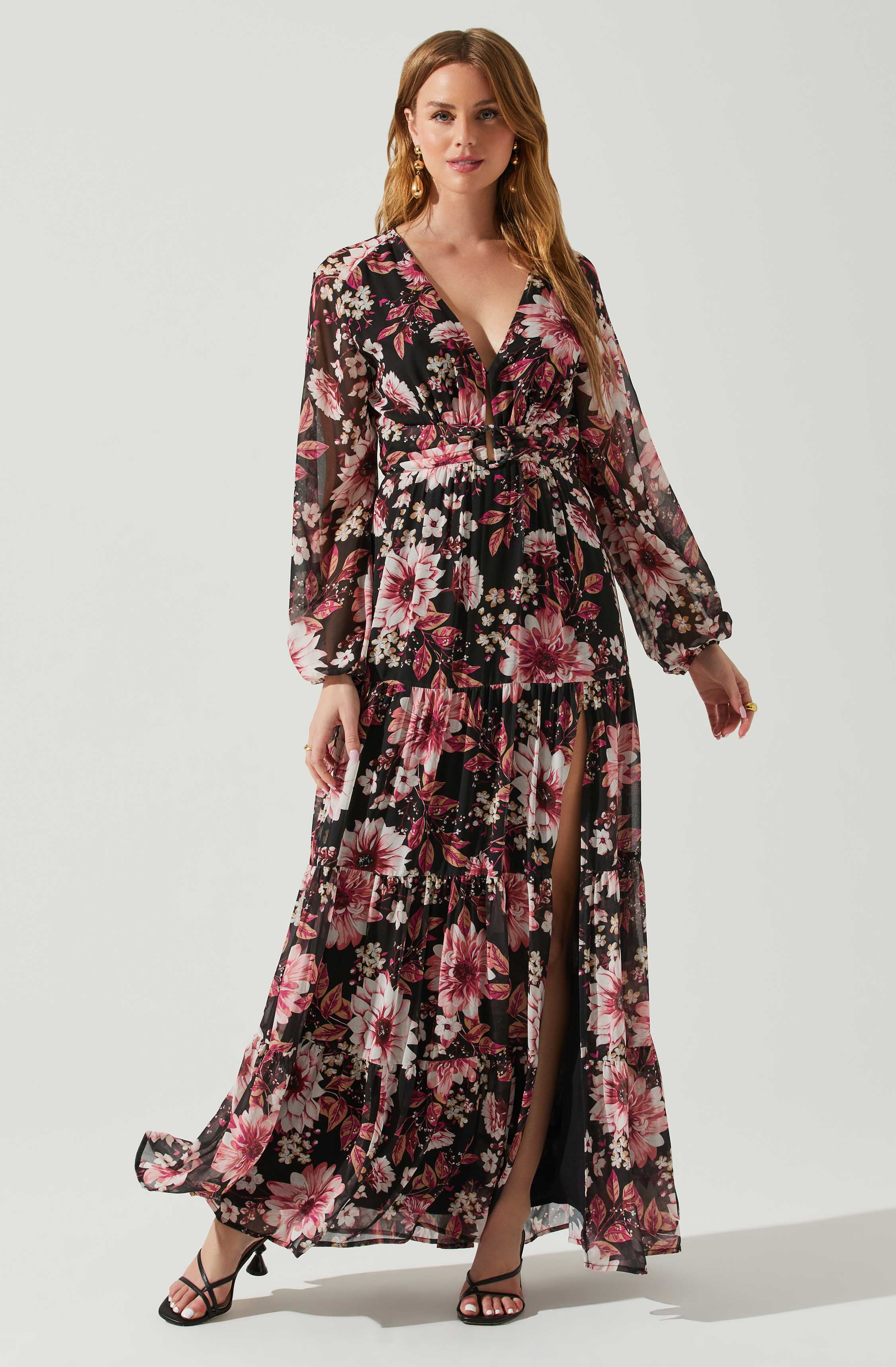 Trinity Long Sleeve Backless Floral Dress-Aljck