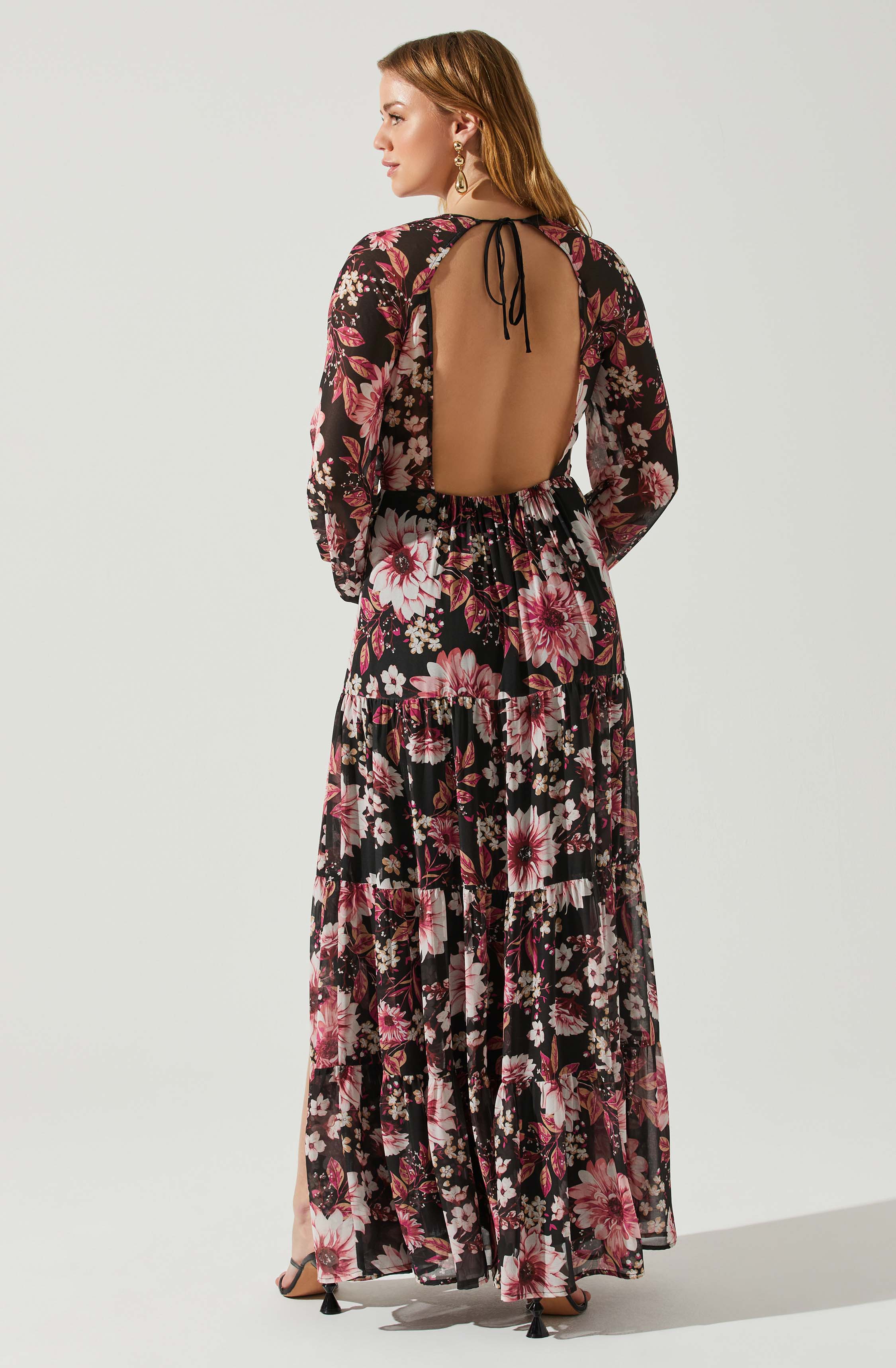 Trinity Long Sleeve Backless Floral Dress-Aljck