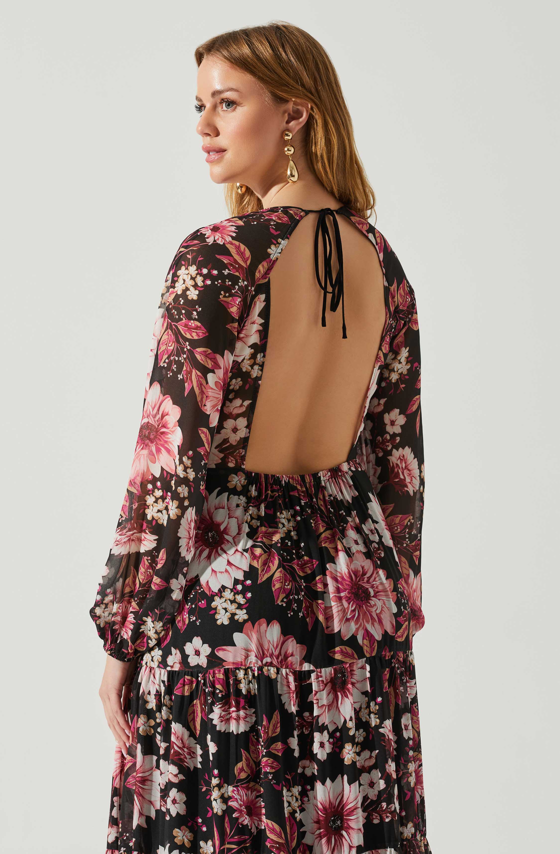 Trinity Long Sleeve Backless Floral Dress-Aljck