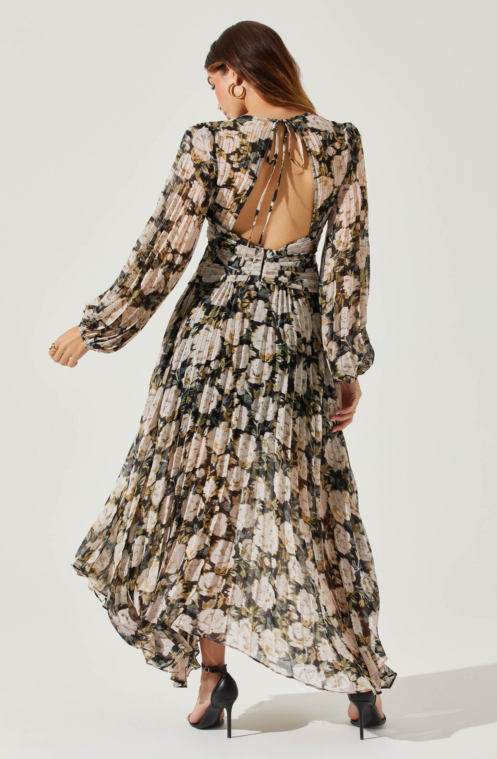 Ayana Floral Pleated Long Sleeve Maxi Dress-Aljck