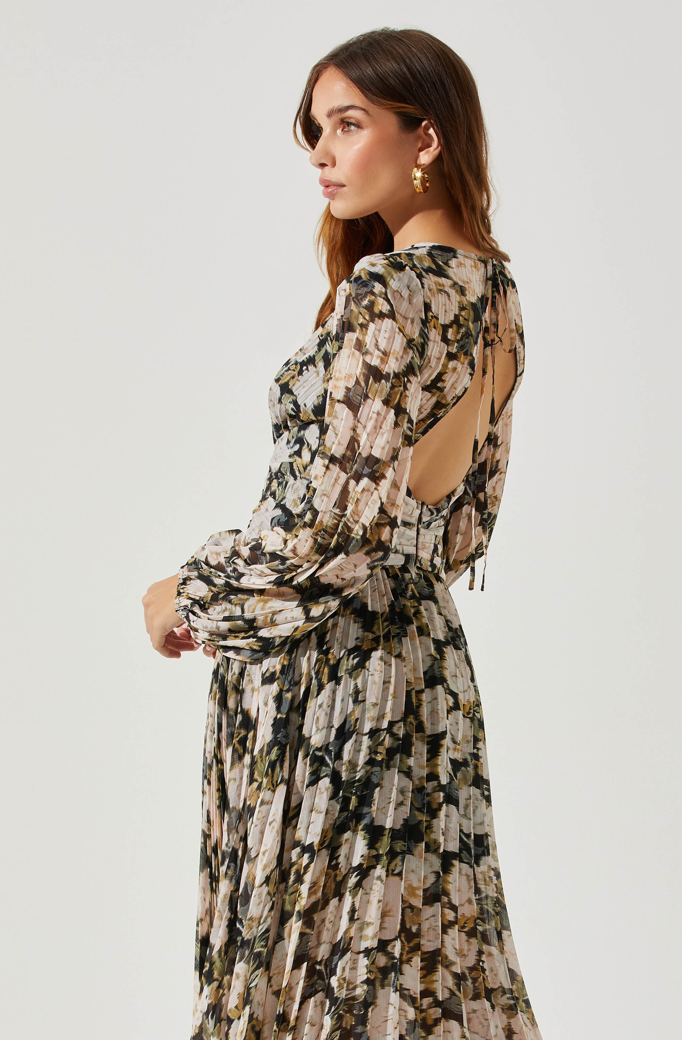 Ayana Floral Pleated Long Sleeve Maxi Dress-Aljck