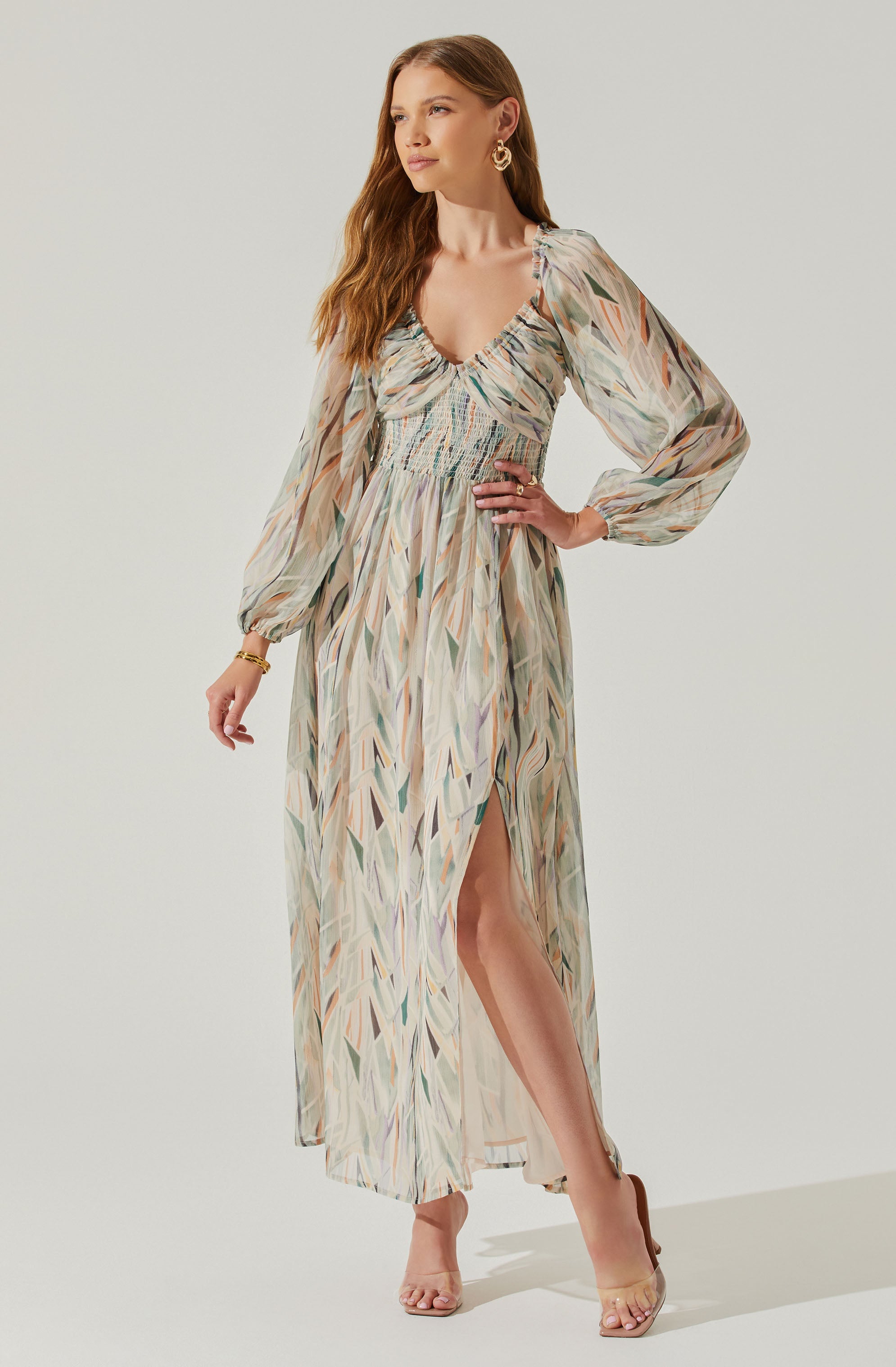 Jessamy Tie Neck Open Back Long Sleeve Maxi Dress-Aljck