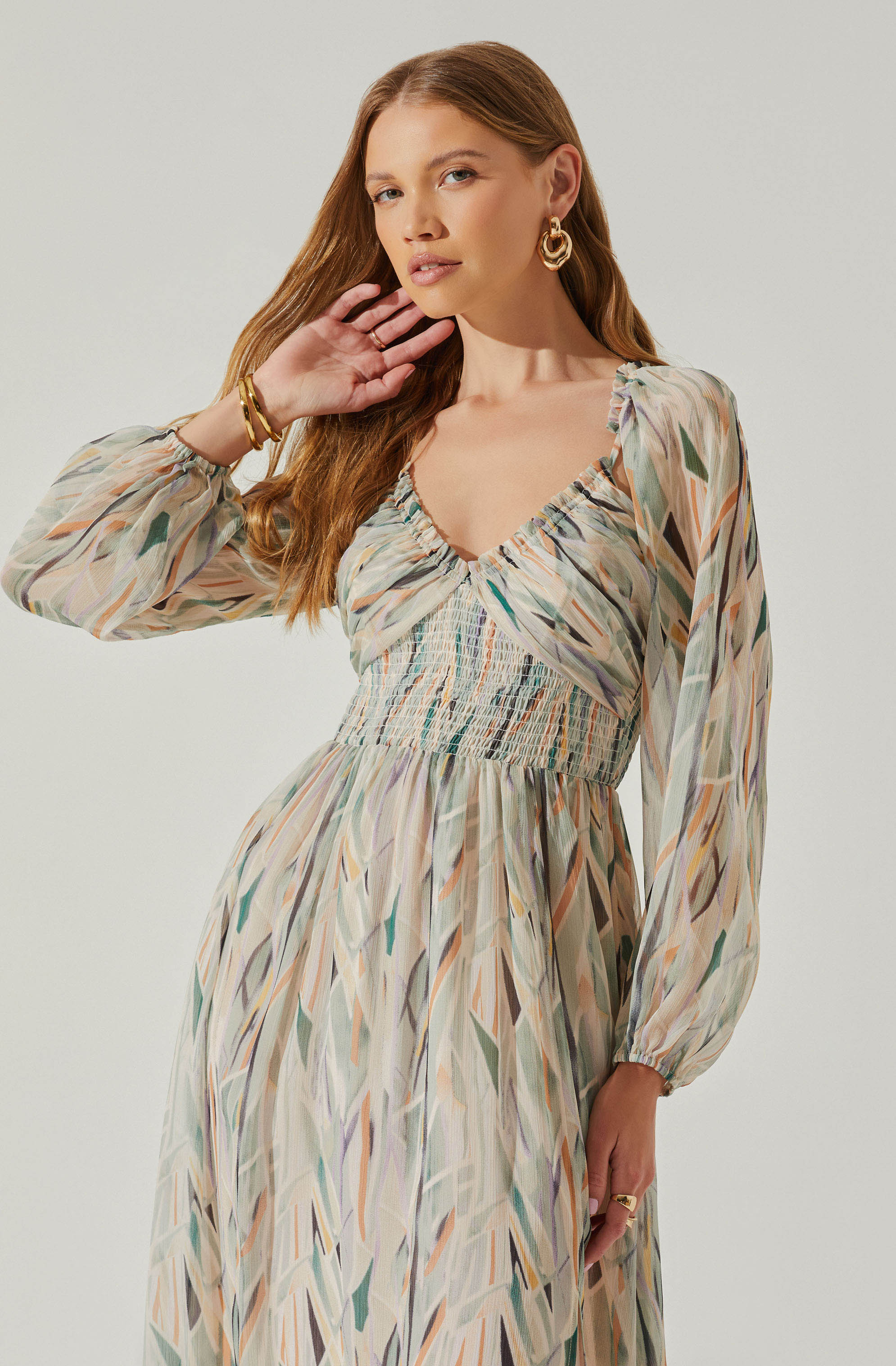 Jessamy Tie Neck Open Back Long Sleeve Maxi Dress-Aljck