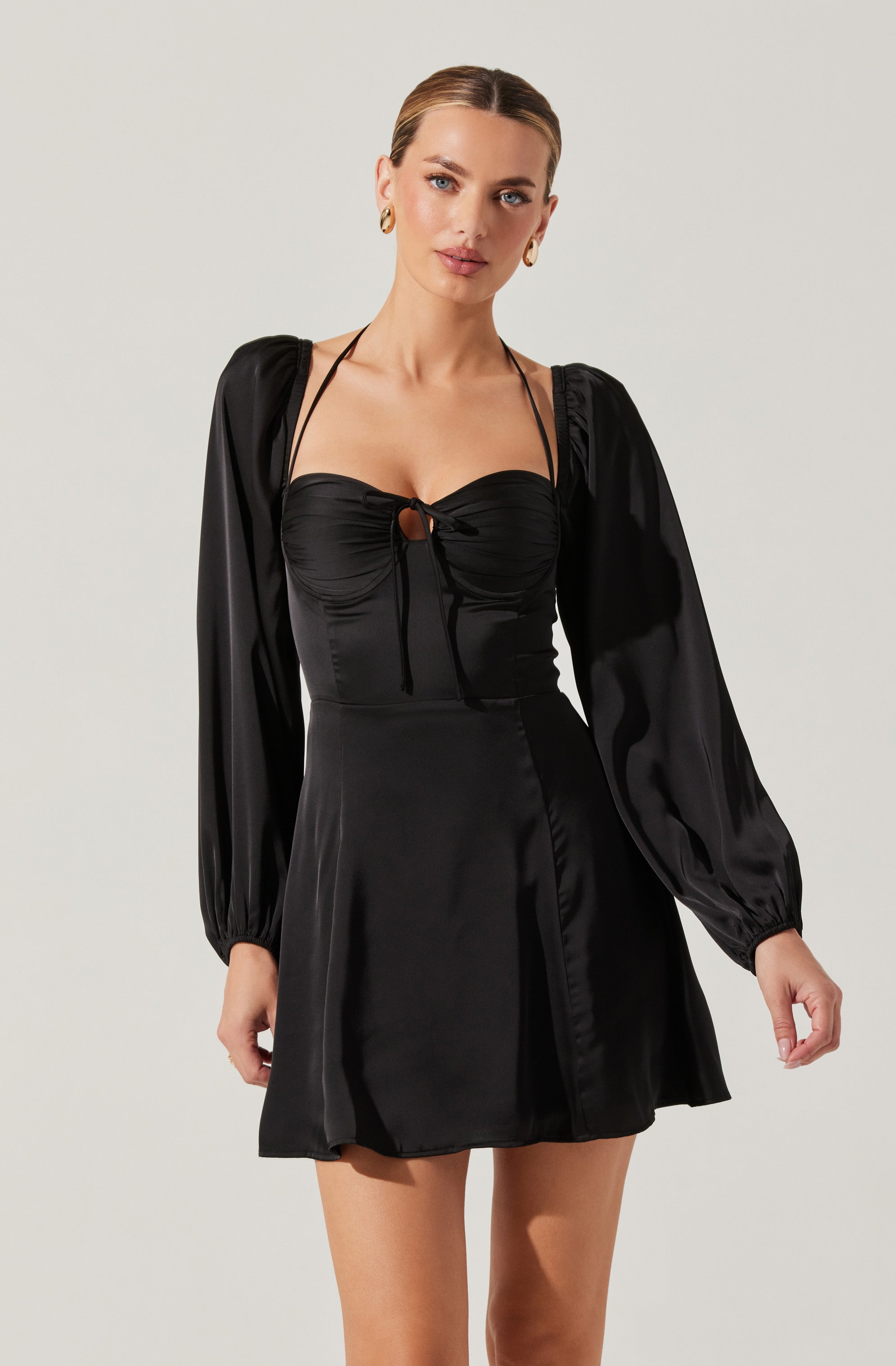 Vivian Satin Halter Mini Dress-Aljck