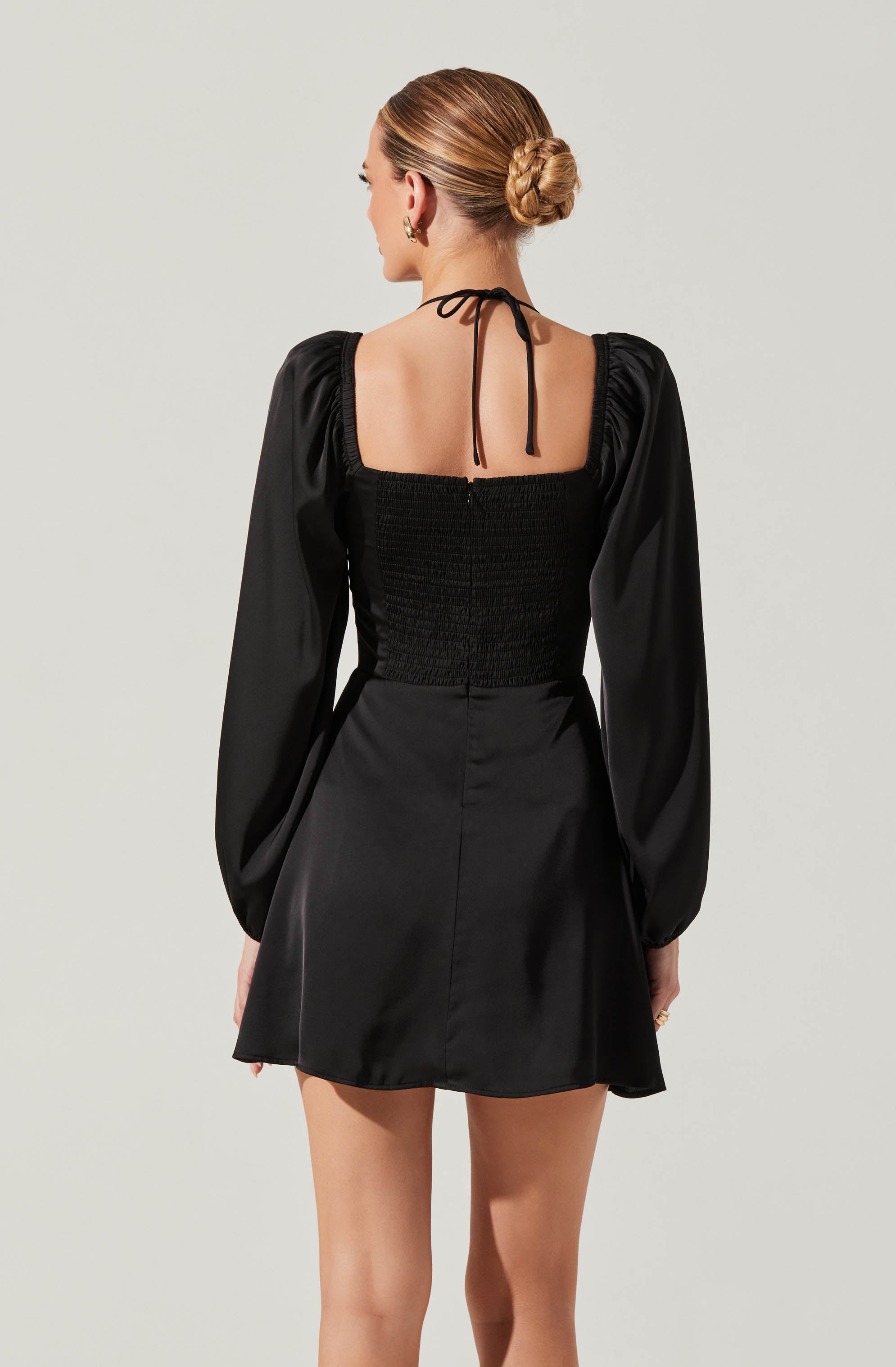 Vivian Satin Halter Mini Dress-Aljck