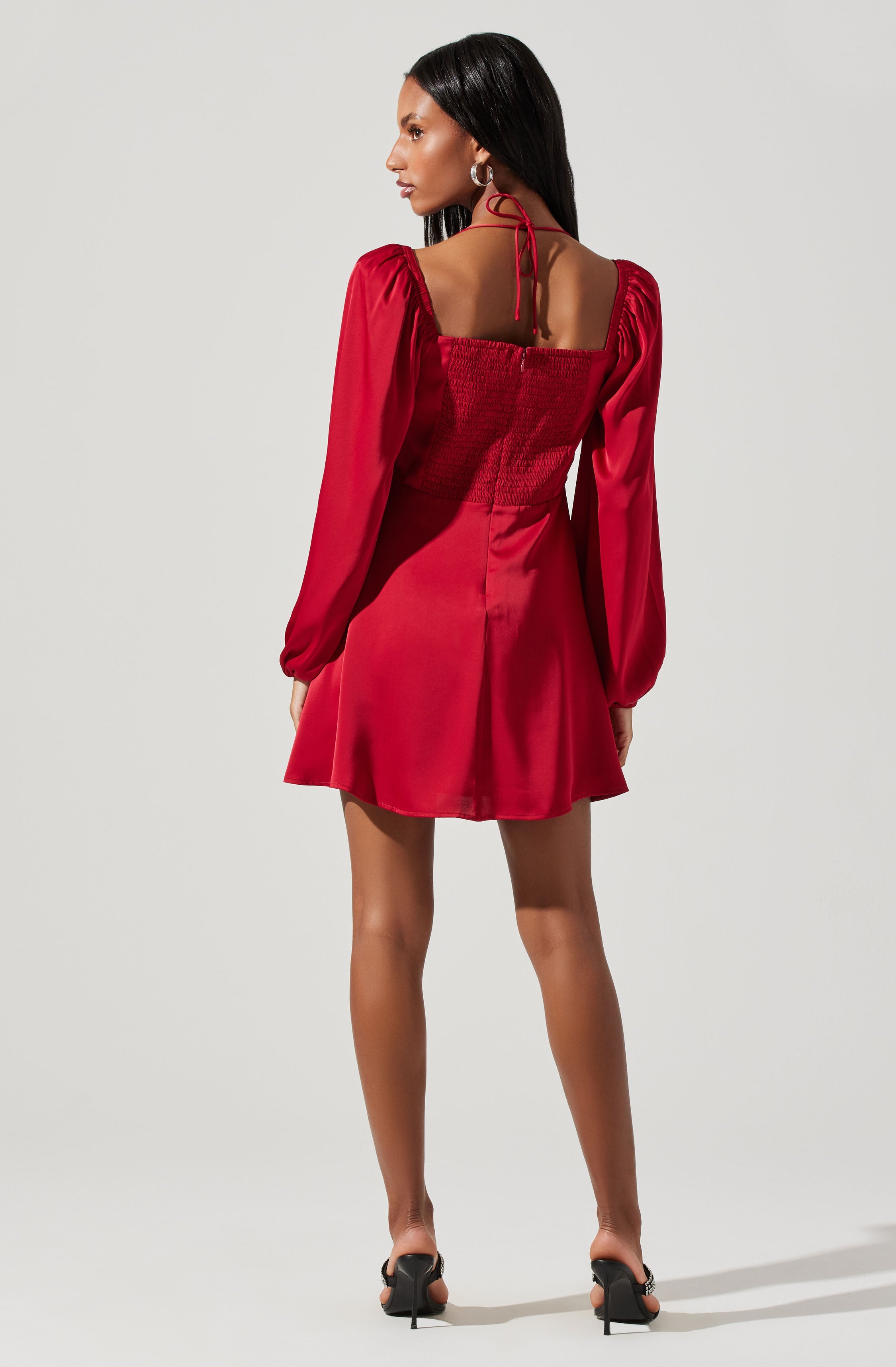 Vivian Satin Halter Mini Dress-Aljck