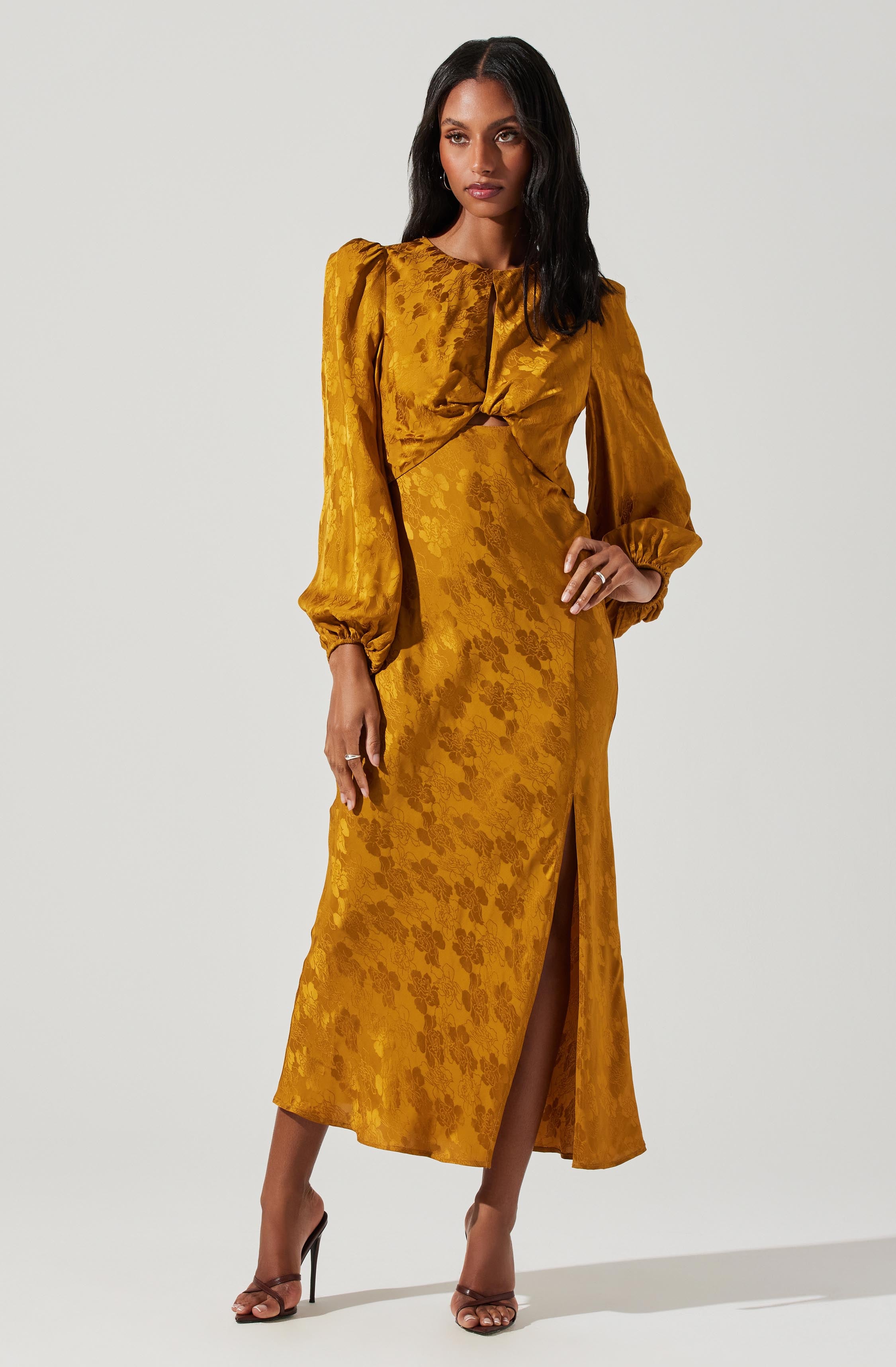 Suzy Floral Cutout Long Sleeve Midi Dress-Aljck