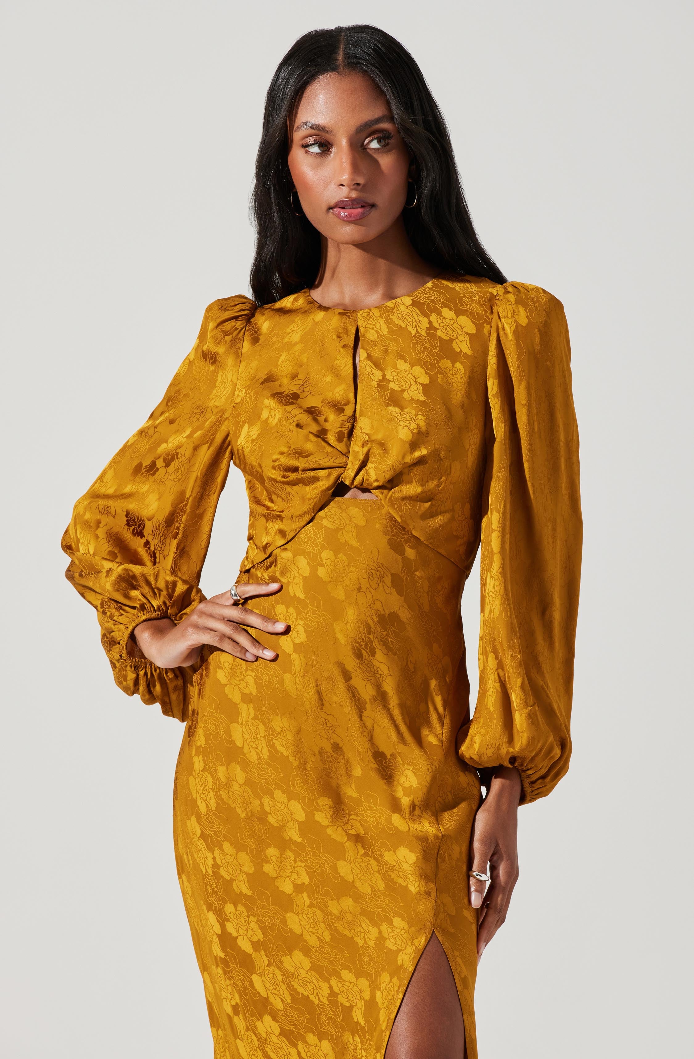 Suzy Floral Cutout Long Sleeve Midi Dress-Aljck
