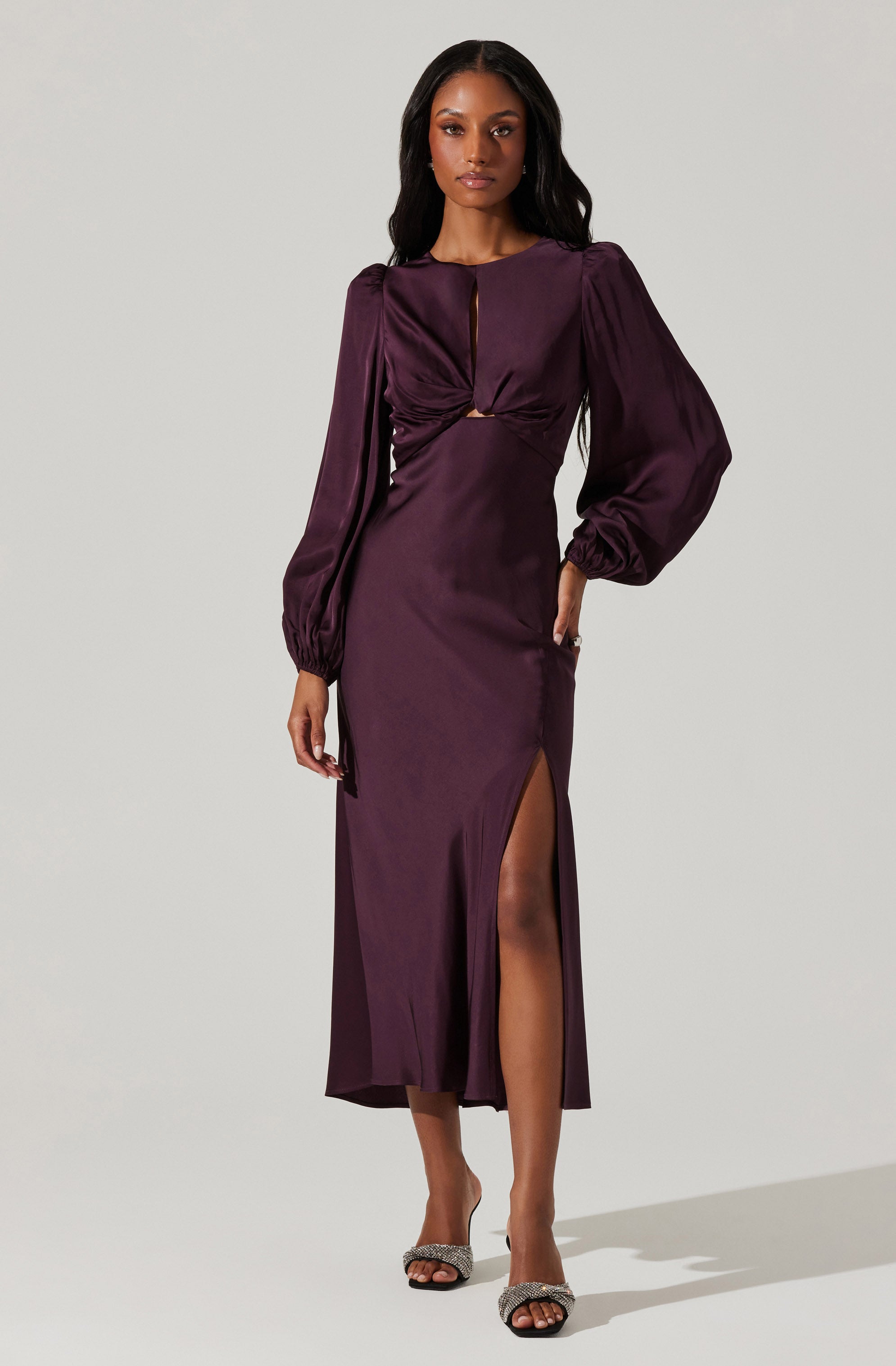 Suzy Satin Cutout Maxi Dress-Aljck