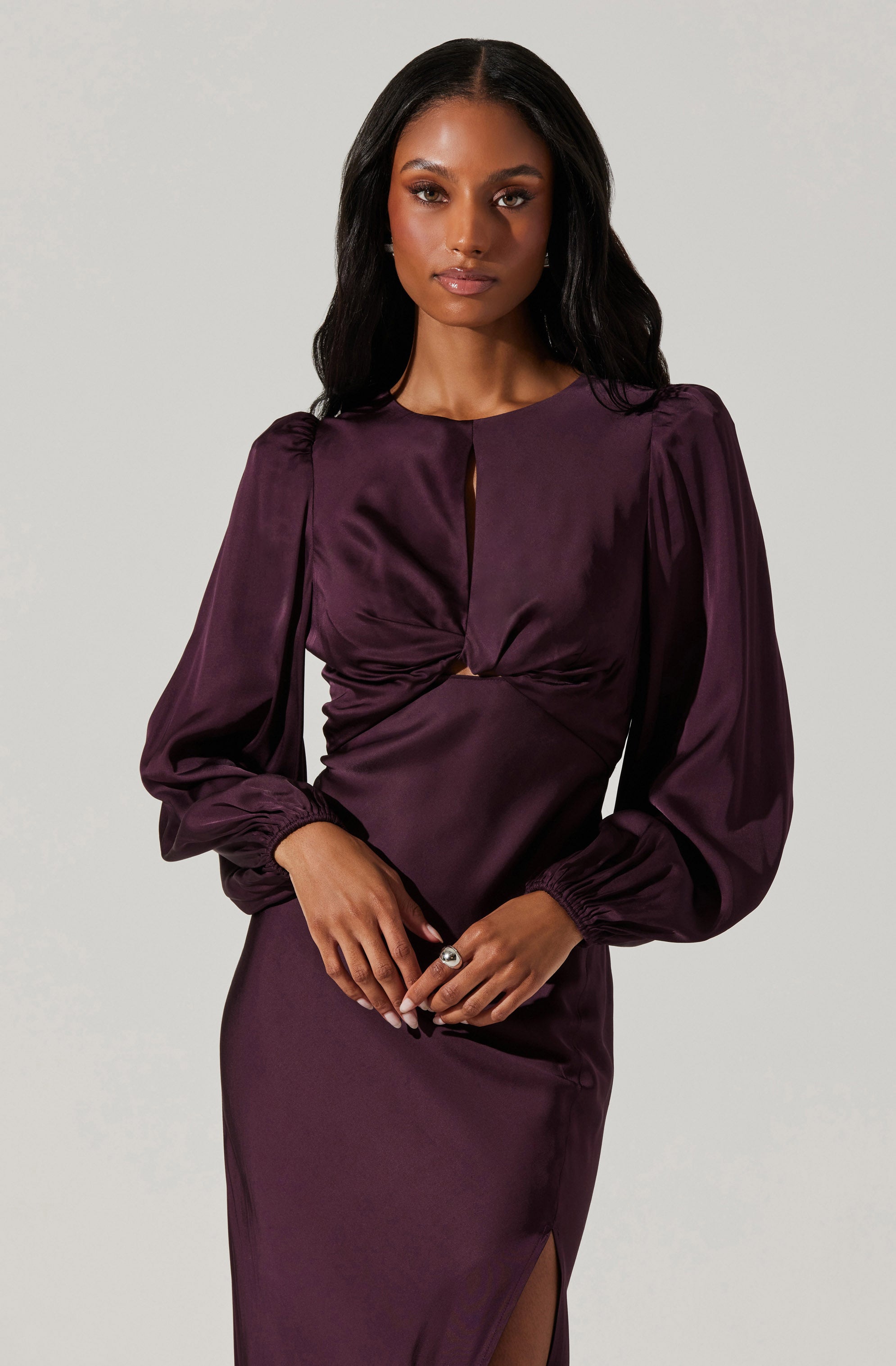 Suzy Satin Cutout Maxi Dress-Aljck