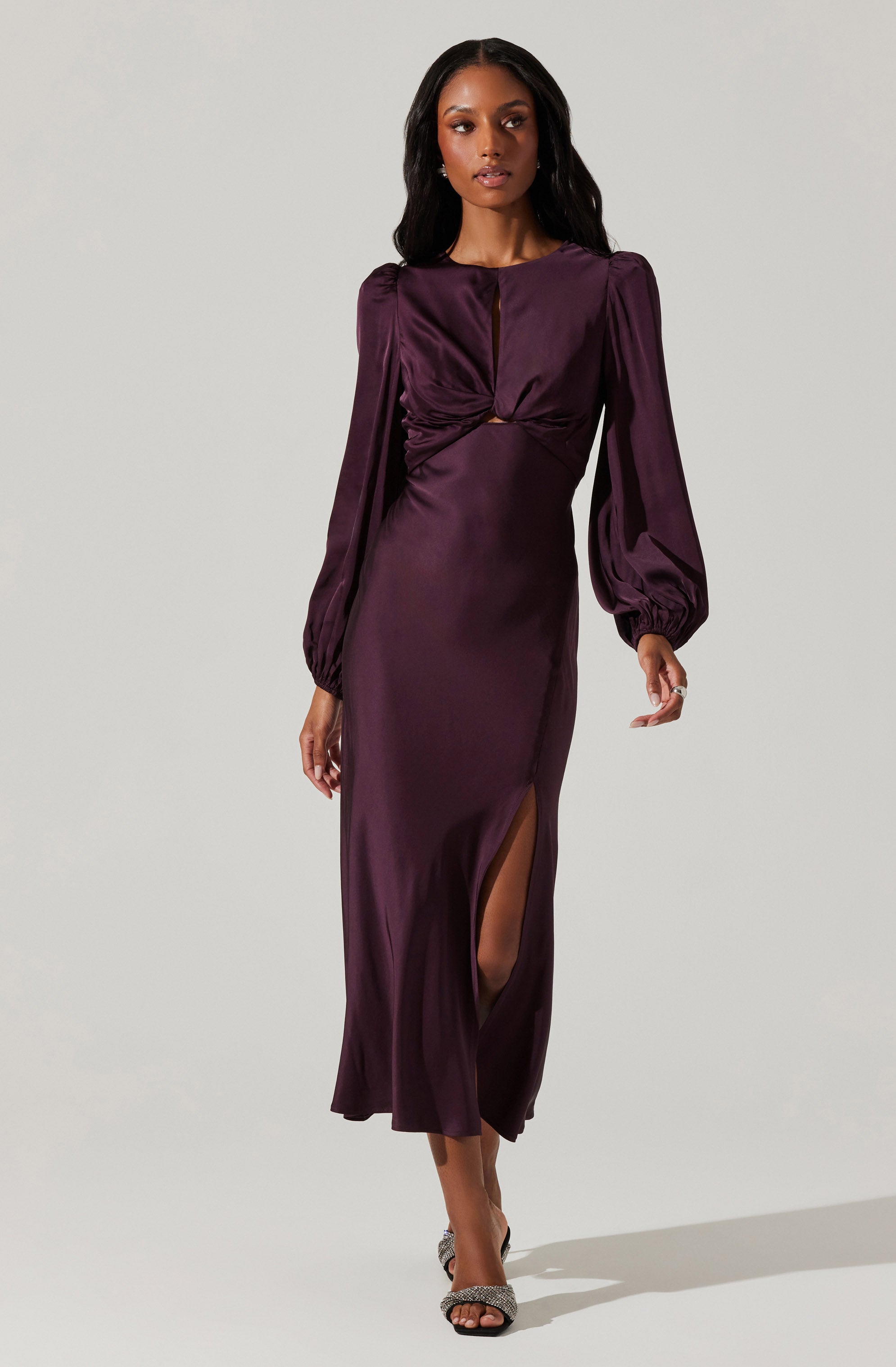 Suzy Satin Cutout Maxi Dress-Aljck