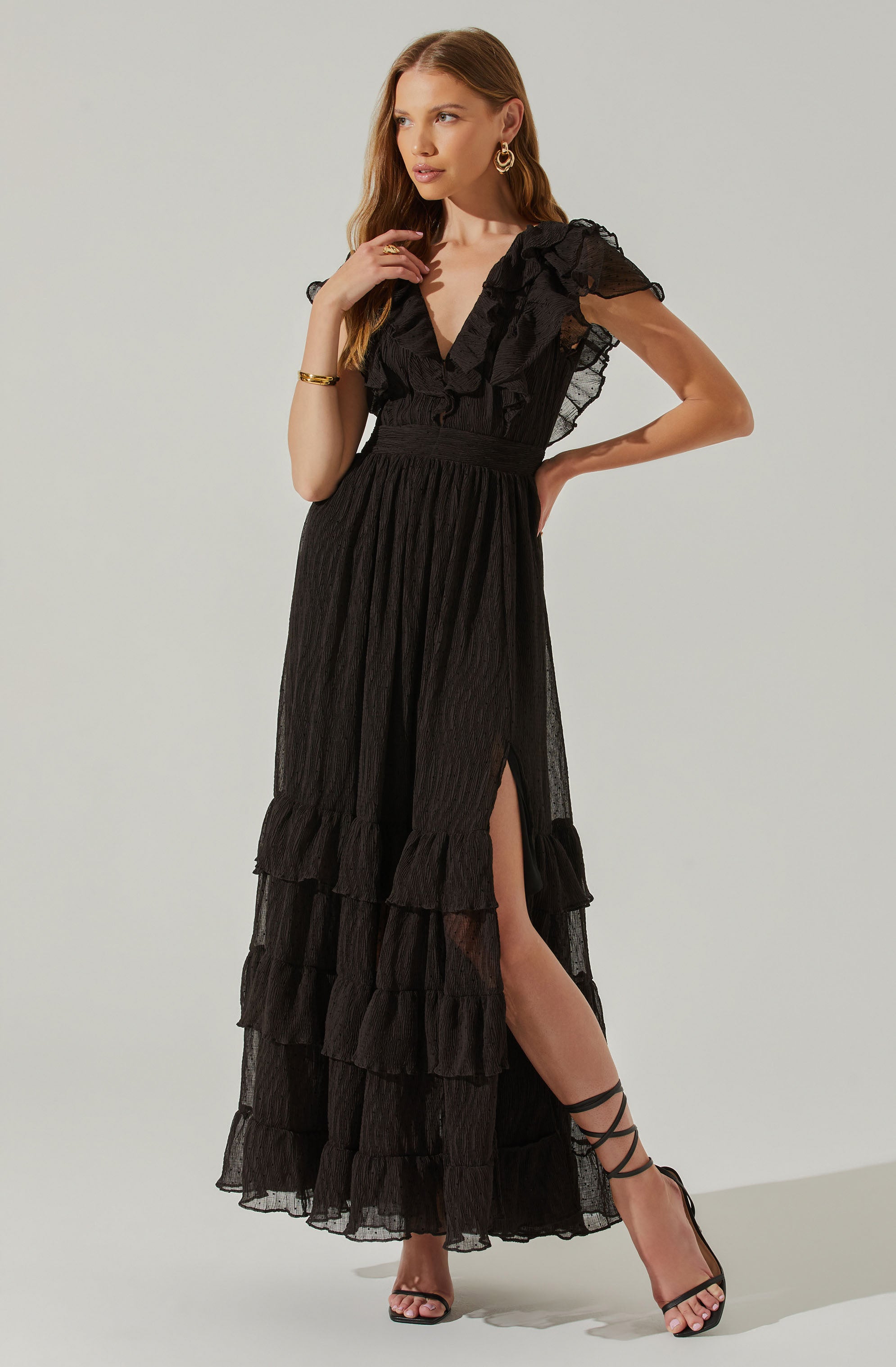 Tiara Ruffle Maxi Dress-Aljck