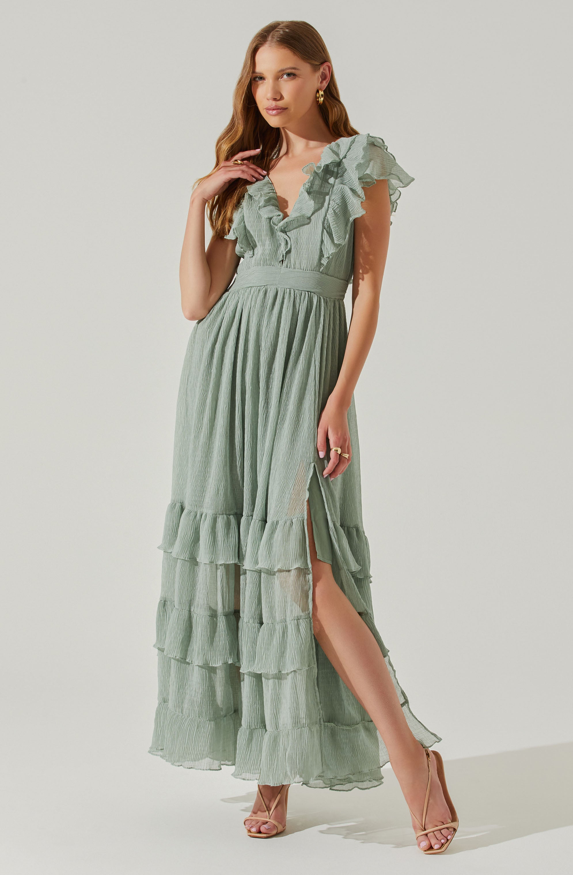 Tiara Ruffle Maxi Dress-Aljck